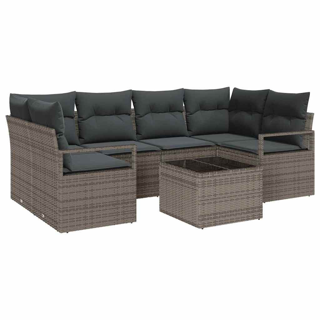vidaXL Loungesofa Sofa Set mit Kissen 7 pcs Grau Poly Rattan, 7 Teile