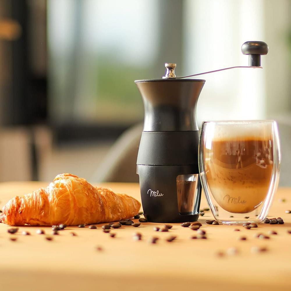 Milu Kaffeemühle Kaffeemühle Handmühle Set 3-tlg., Keramikmahlwerk, stufenlos, Schwarz