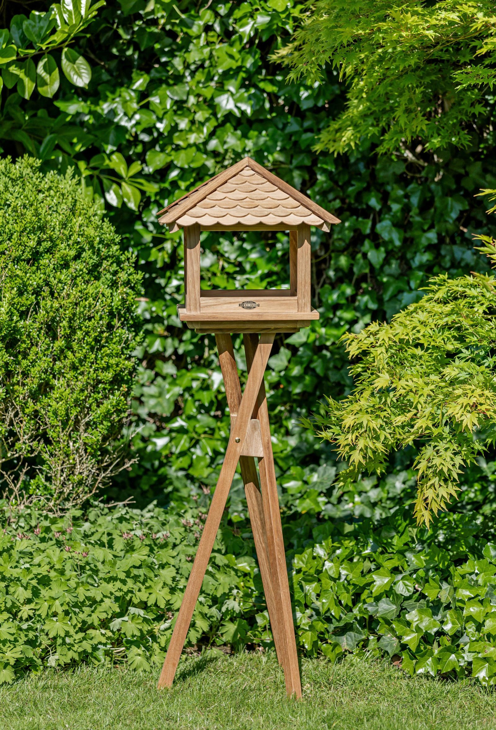 Kai Wiechmann Vogelhaus Teak Vogelfutterhaus mit Standfuß als wetterfeste Futterstation