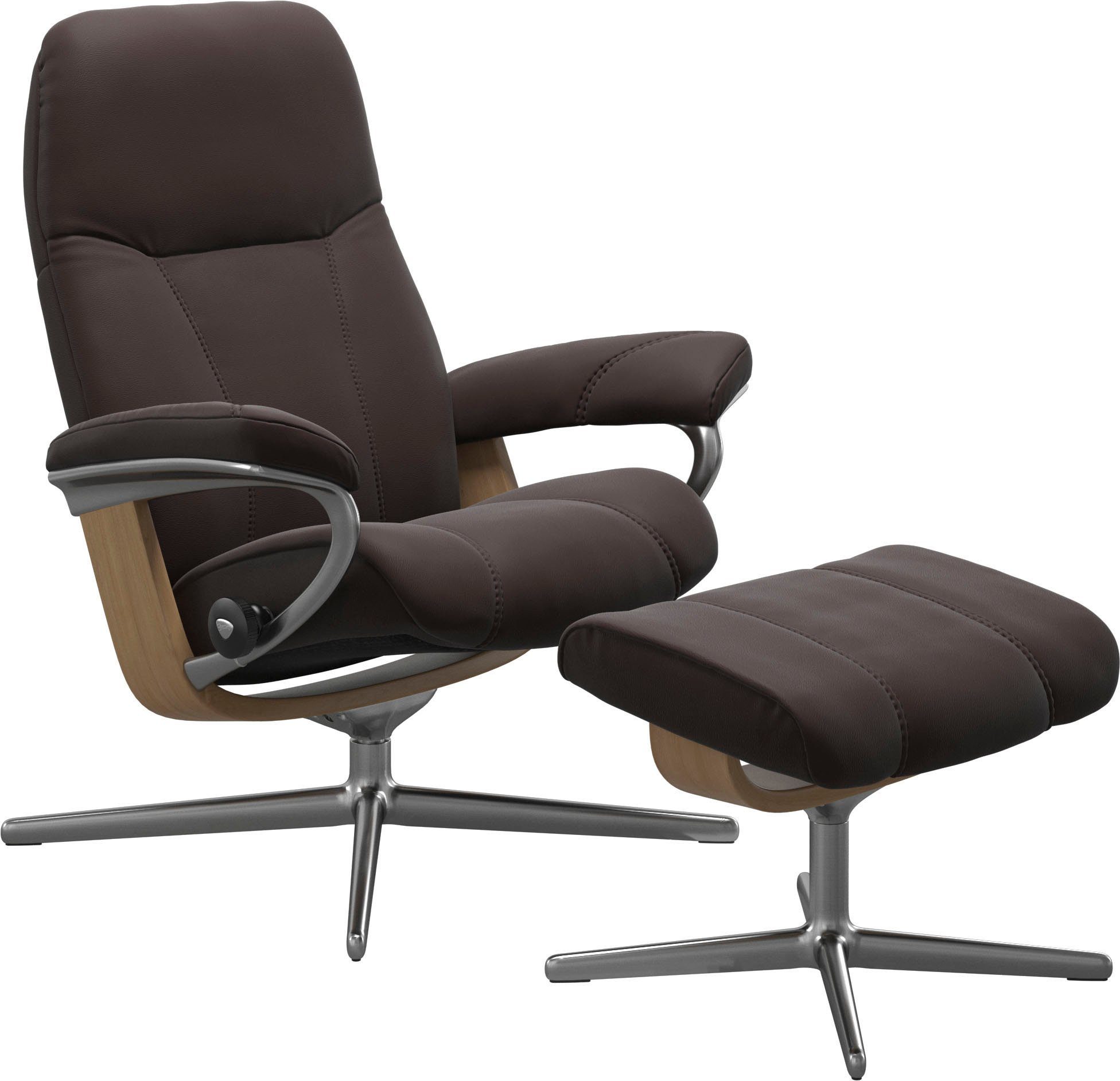 (Set, L, M Größe mit S, Eiche Hocker, Holzakzent mit & Stressless® Relaxsessel Consul Cross Base, mit Relaxsessel Hocker),