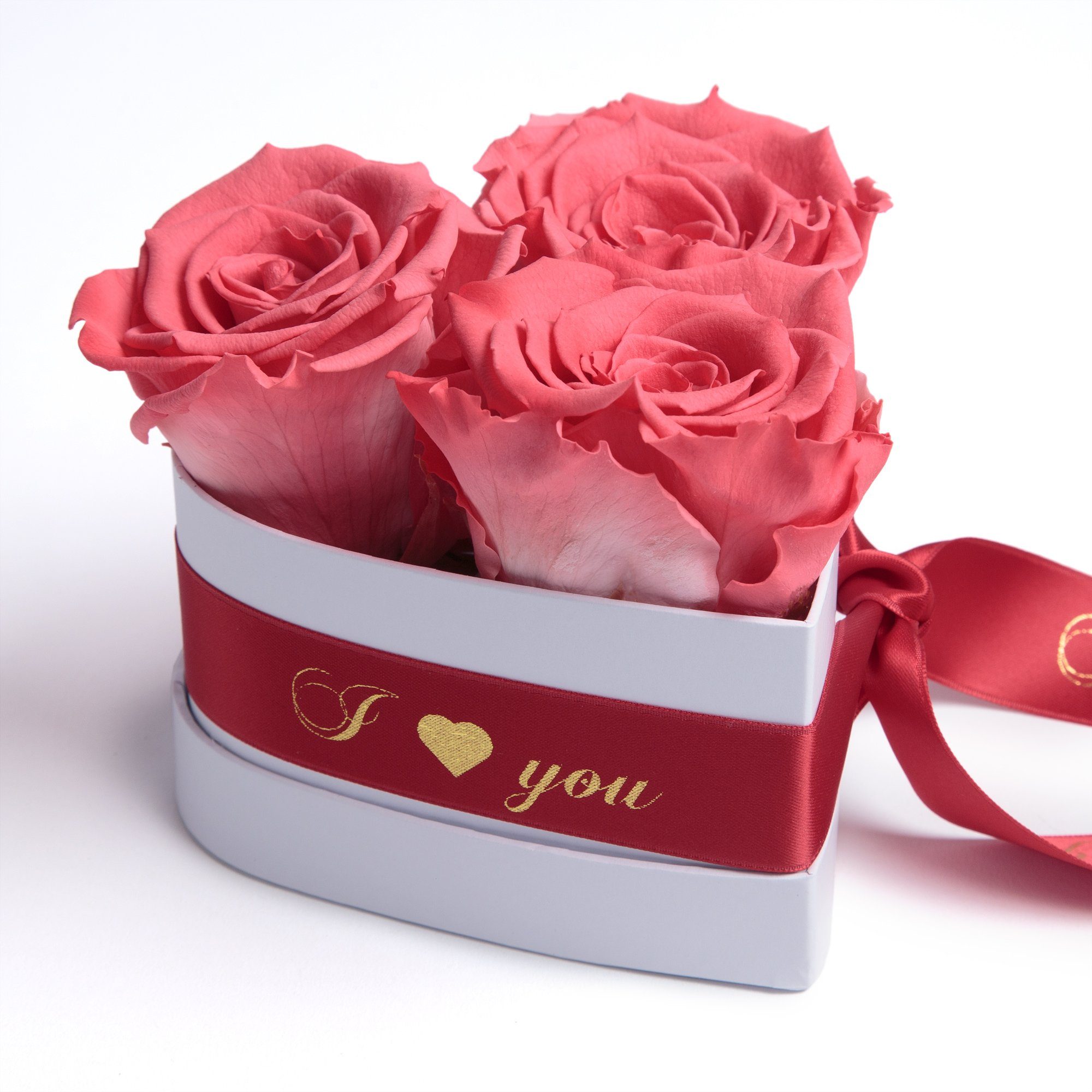 für Kunstblume Infinity konservierte ROSEMARIE Herz Sie Box Rosen 8.5 SCHULZ Korall-Rot Rose, Love Geschenk in I Rosenbox Valentinstag Höhe Heidelberg, 3 cm, You