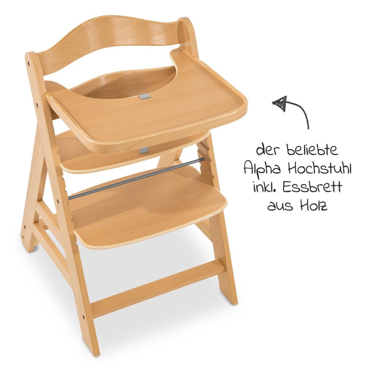 Hauck Hochstuhl Alpha Plus Move - Natur, Holz Kinderhochstuhl ab 6 Monaten mit Essbrett & Rollen - verstellbar