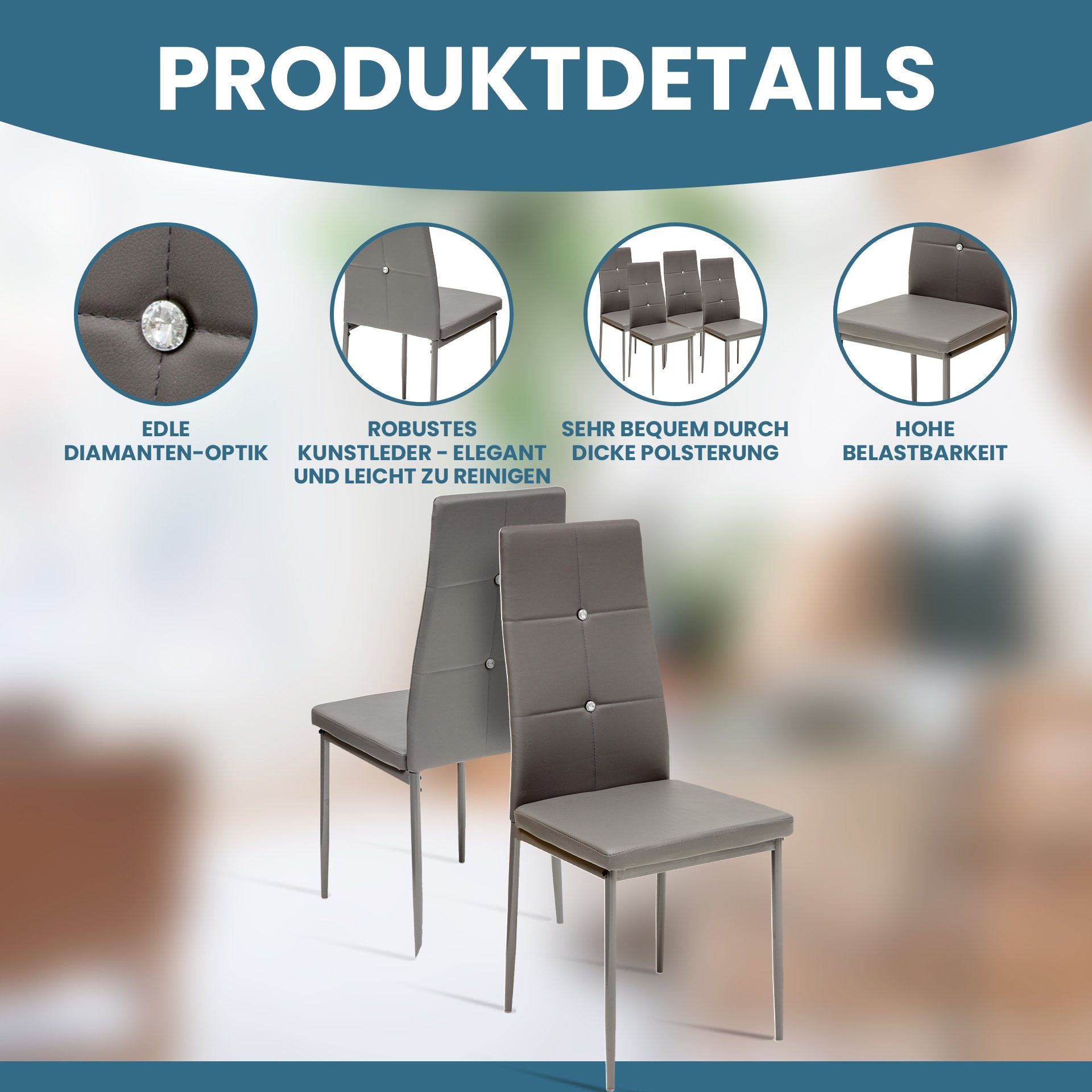 Albatros International Esszimmerstuhl Esszimmerstühle DIAMOND, 4er Set grau günstig online kaufen