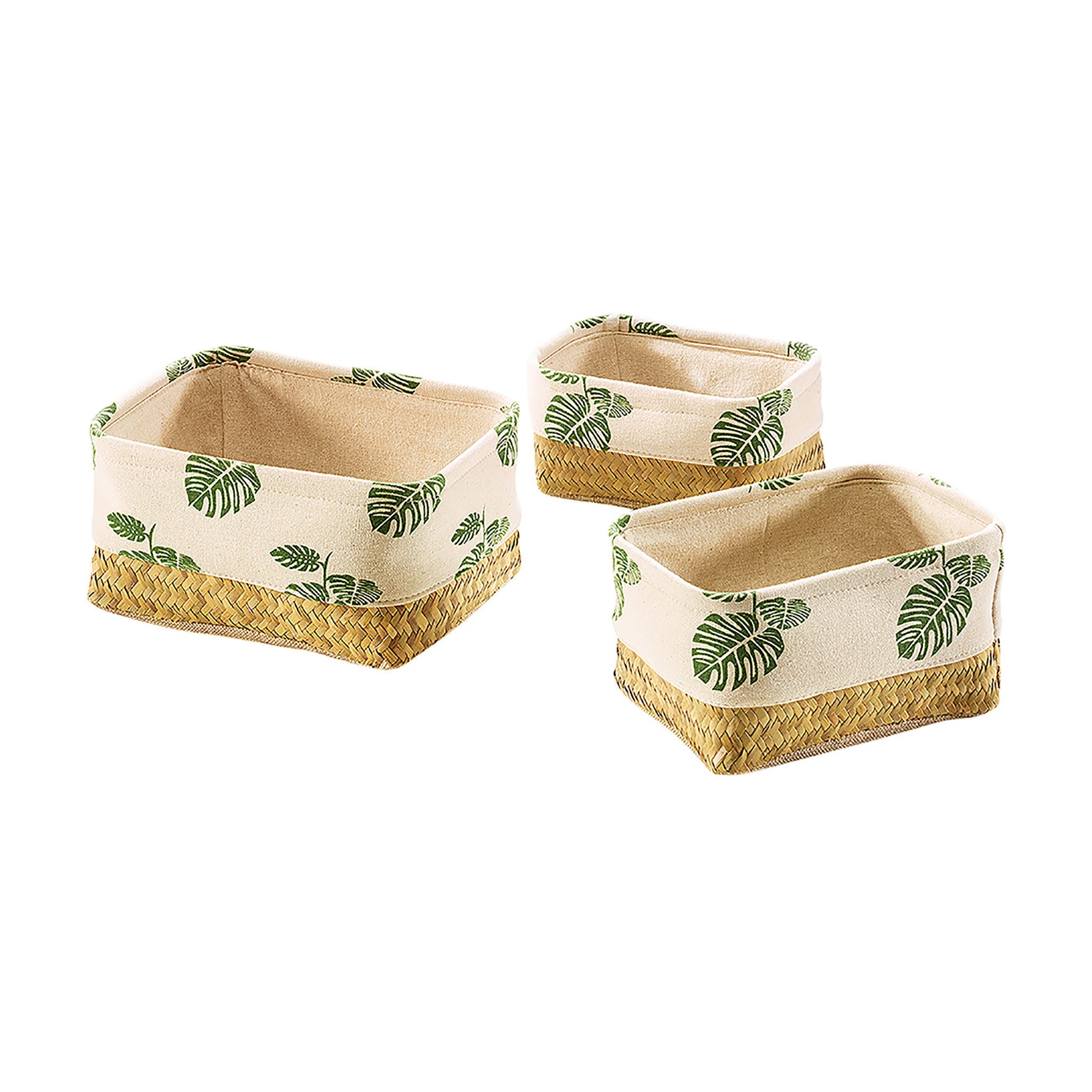 Kobolo Aufbewahrungskorb Dekoschale LEAF aus Seegras eckige Form 3-teilig (Set, 3 St., 3), 3 Größen