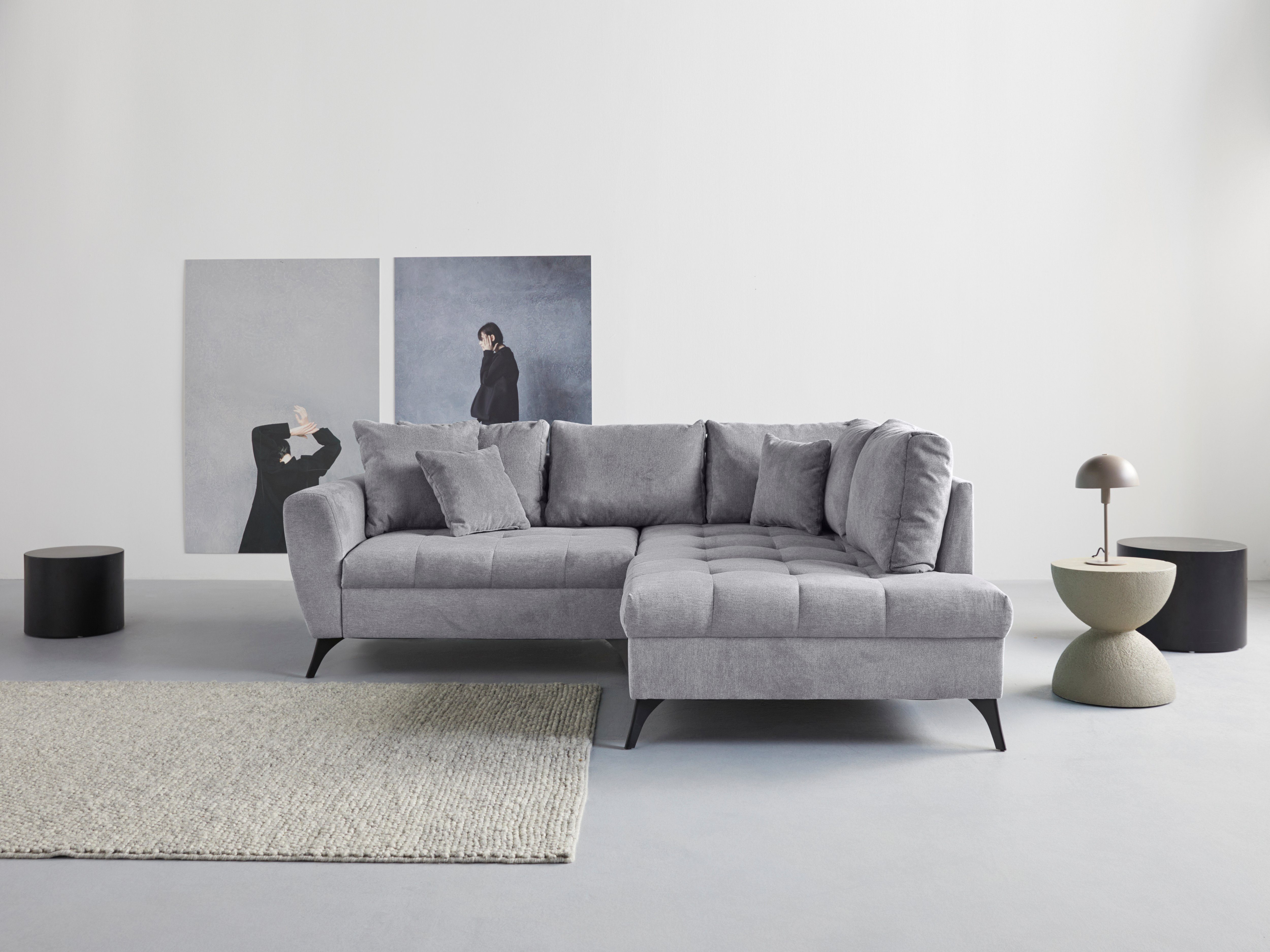 INOSIGN Ecksofa Lörby, auch Sitzbereich, Kissen clean-Bezug, im Steppung lose feine Aqua mit