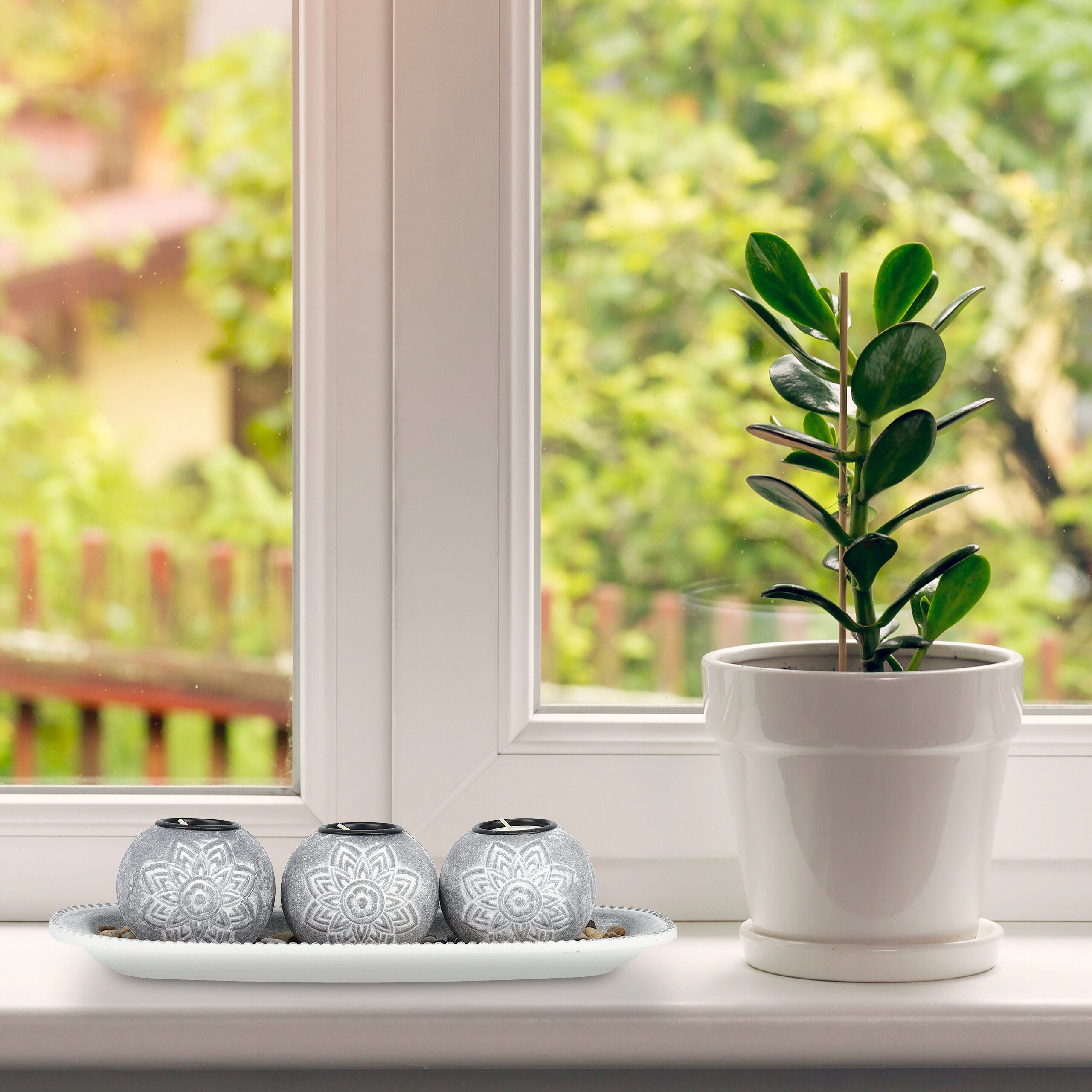 relaxdays Teelichthalter mit Tablett Florale Teelichthalter günstig online kaufen