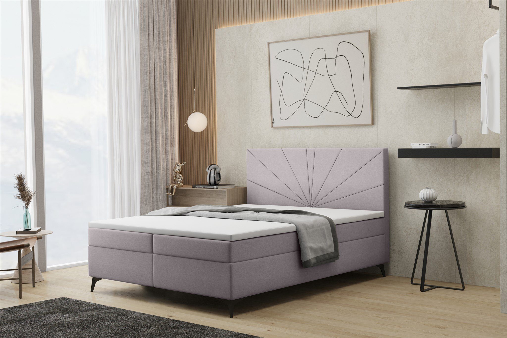 Fun Möbel Boxbett Schlafzimmerbett PONCE in Stoff Riviera (auch in Überlänge erhältlich), inkl. Bettkasten und Topper
