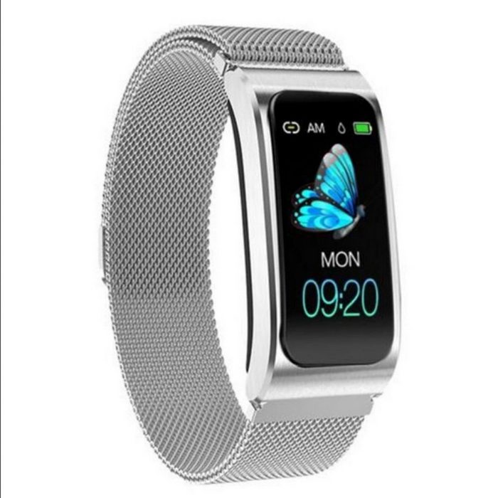 TPFNet SW36 mit Milanaise Armband - individuelles Display Smartwatch (Android) Armbanduhr mit Musiksteuerung Herzfrequenz Schrittzähler Kalorien Sportmodus etc. - Fitness-Tracker Silber