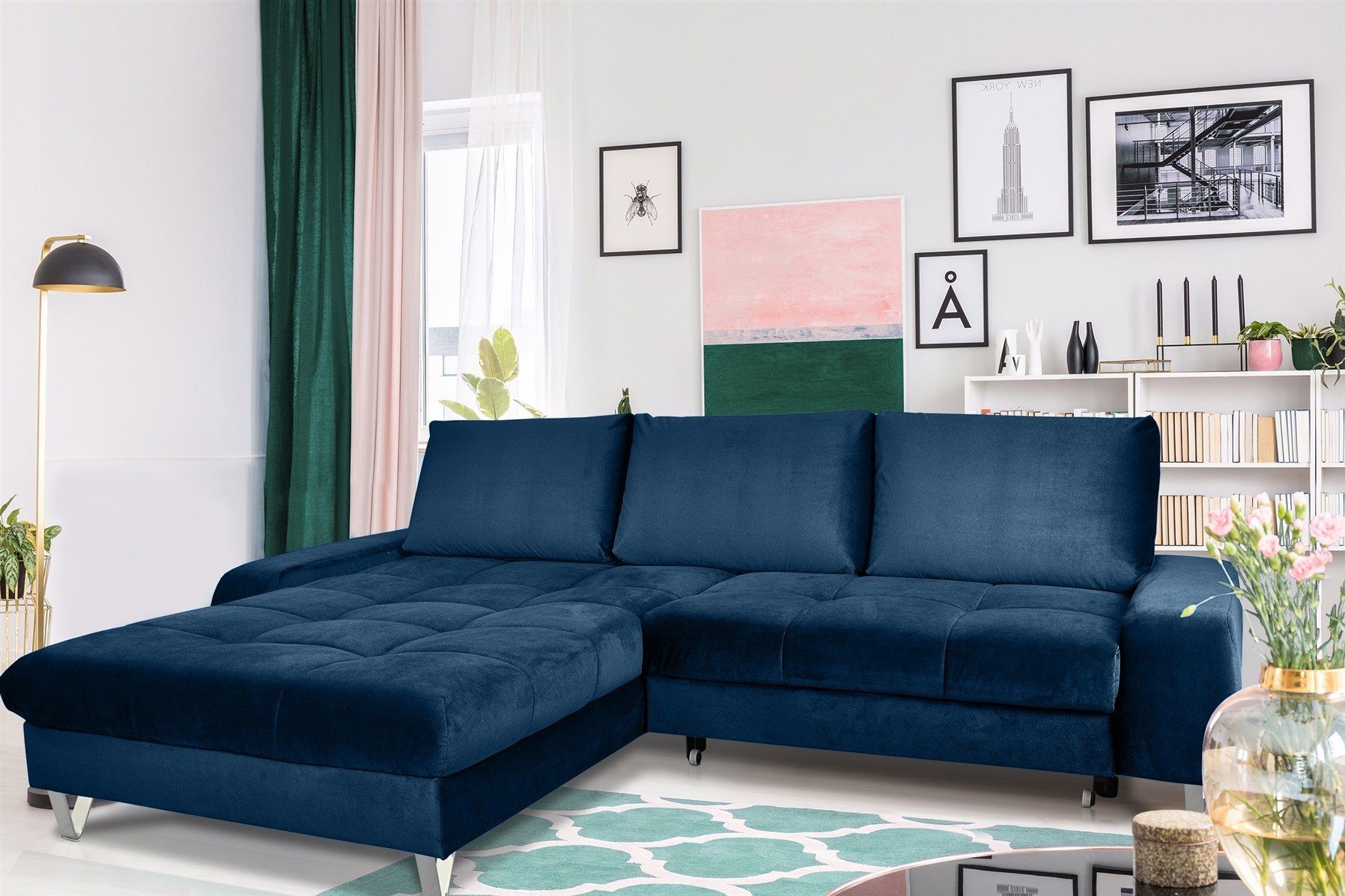 Fun Möbel Ecksofa Couchgarnitur MAXIME Stoff Ottomane Li/Re, mit Schlaffunktion