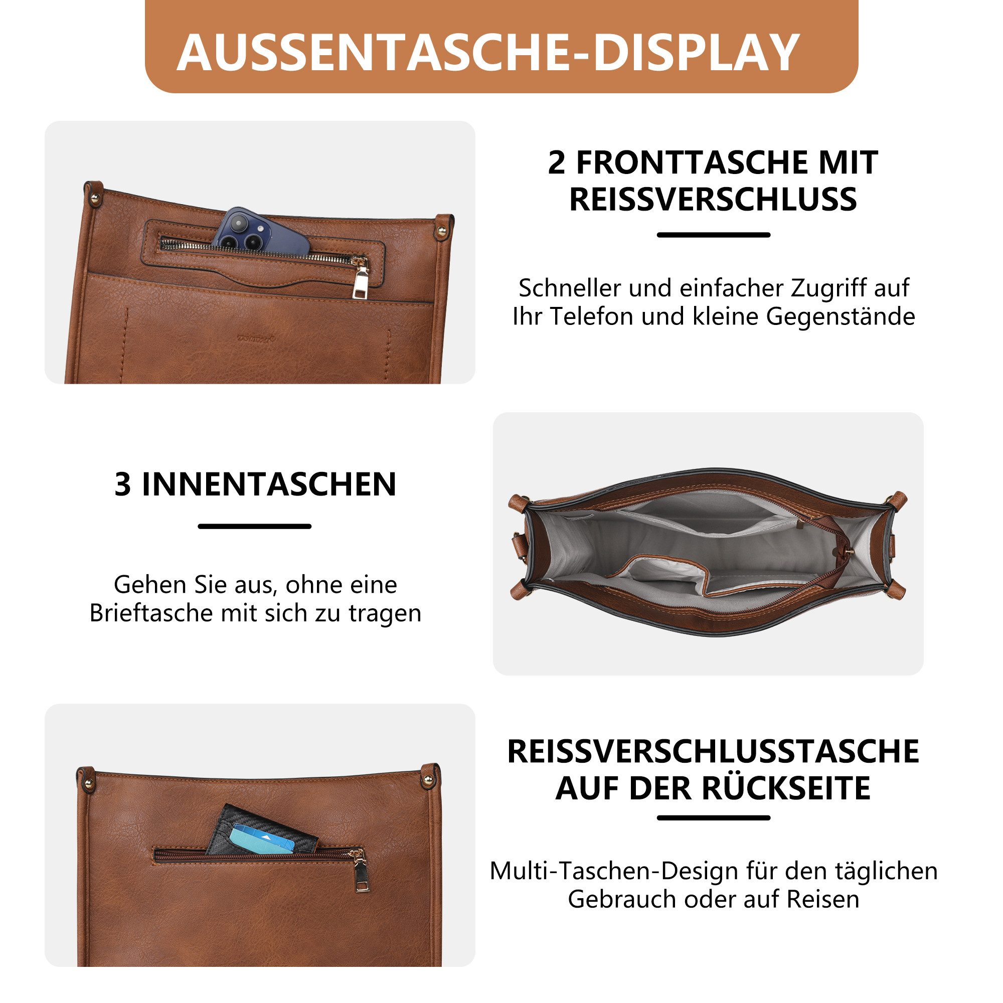 TANTOMI Umhängetasche Damen Handtasche mittelgroß Crossbody Bag Mit Geldbörse, Damen Tasche mit Verstellbar Breitem Schultergurt – Bild 4 von 5