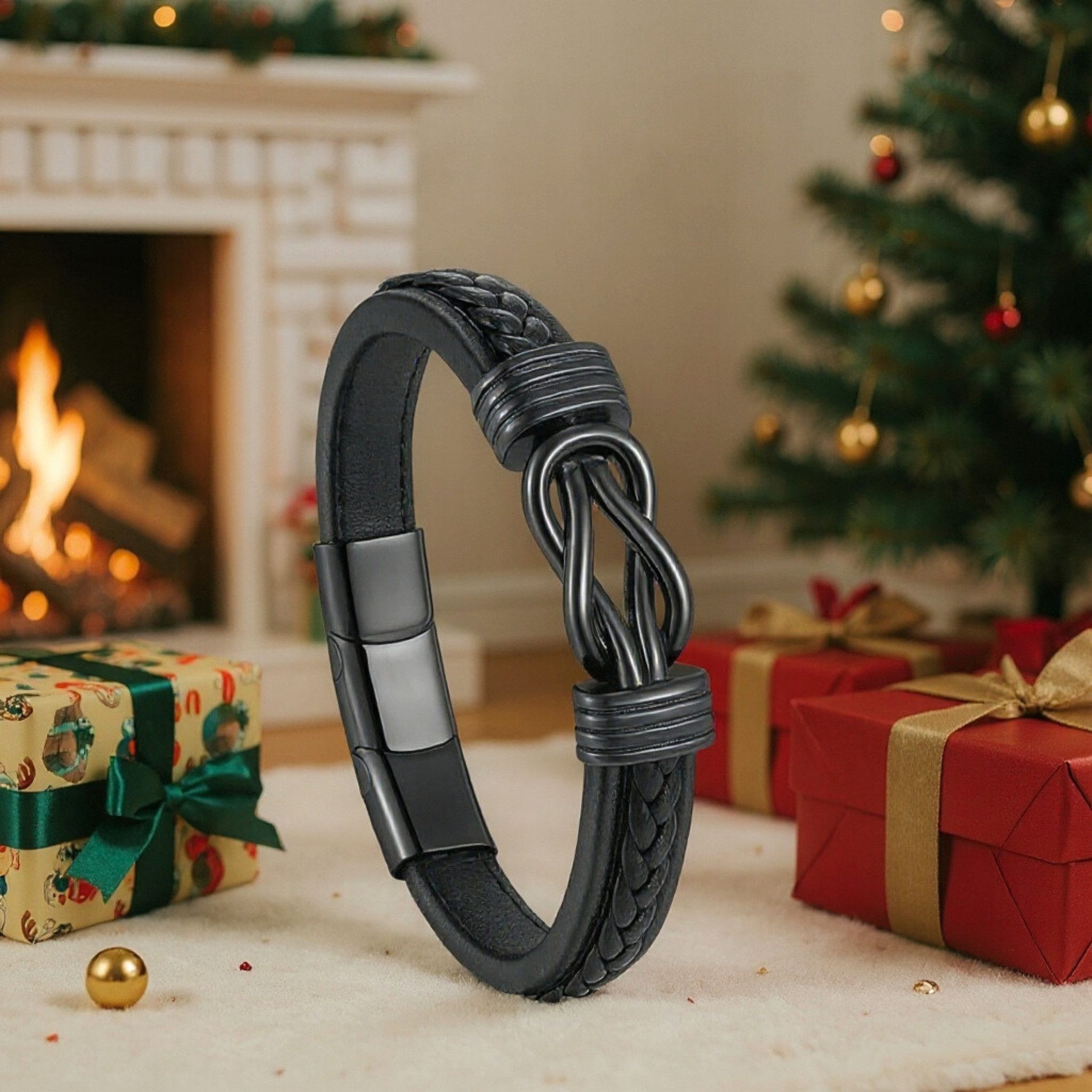 UNIQAL.de Lederarmband ETERNAL – stilvolles Infinity Armband aus Leder & Edelstahl (ideales Geschenk für Vater, Sohn oder Partner, Magnetverschluss mit Verlängerungsglied), Deutsche Handwerkskunst. Hochwertiges Design. Made by Uniqal.