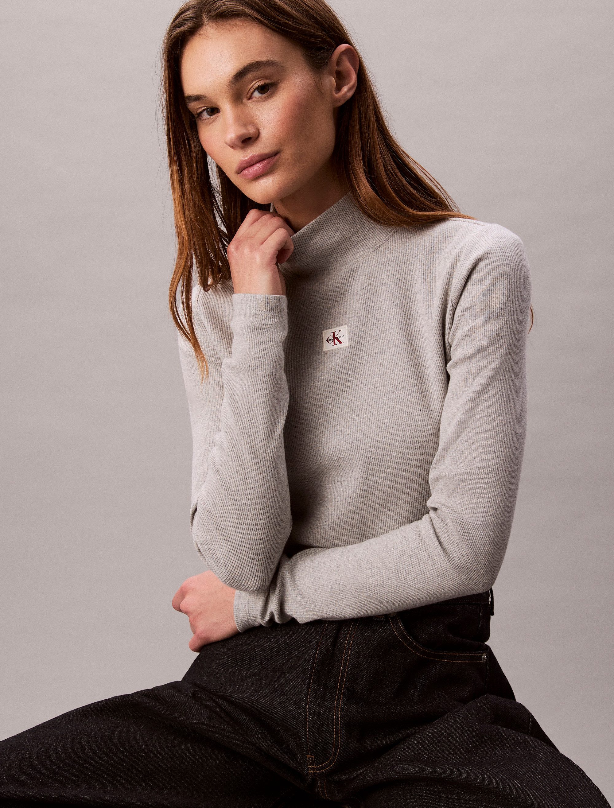 Calvin Klein Jeans Shirttop LS WOVEN LABEL TURTLENECK Mit Rundhalsausschnit günstig online kaufen