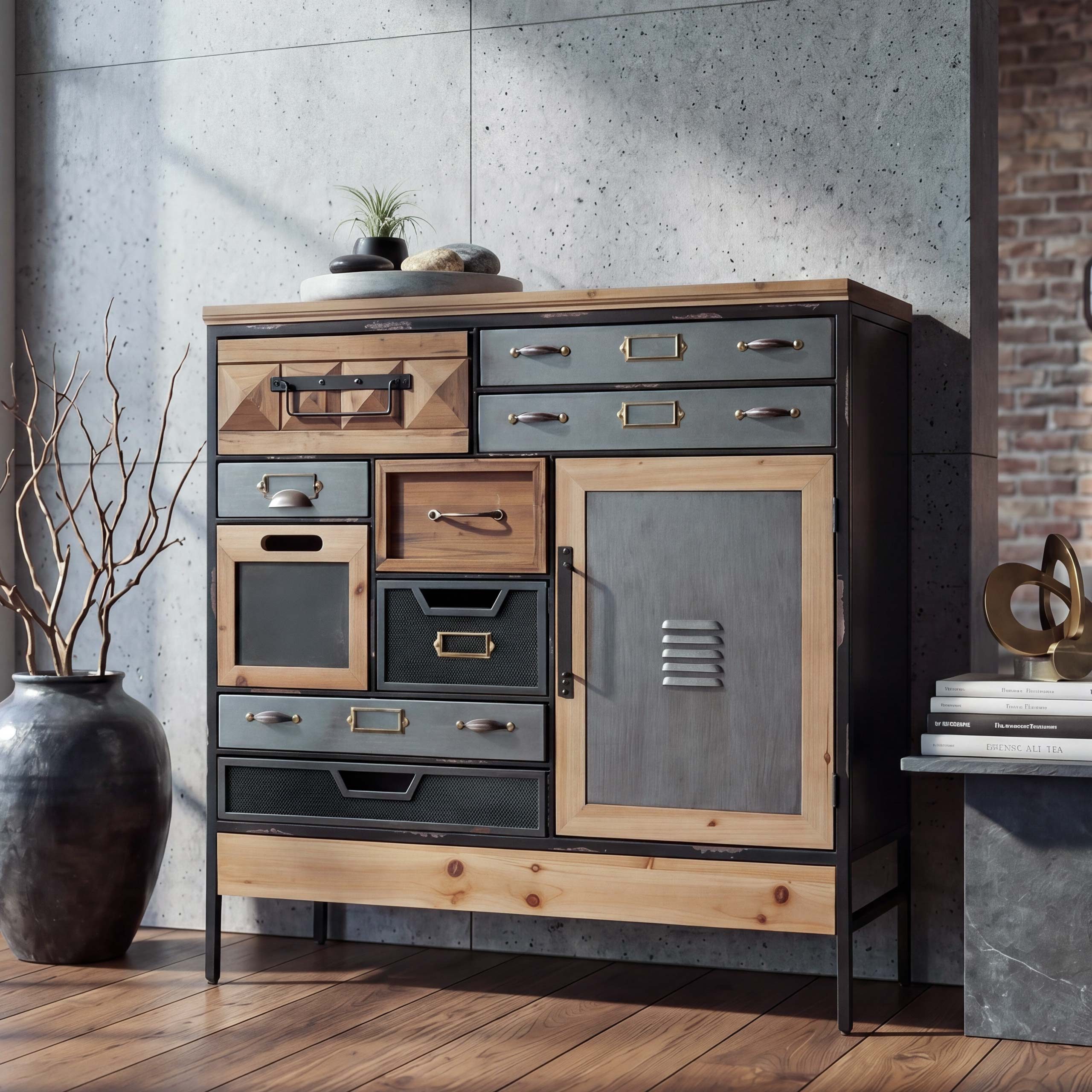 MCW Kommode MCW-Q77-9 (1 St), im angesagten Industrial- und Vintage-Design