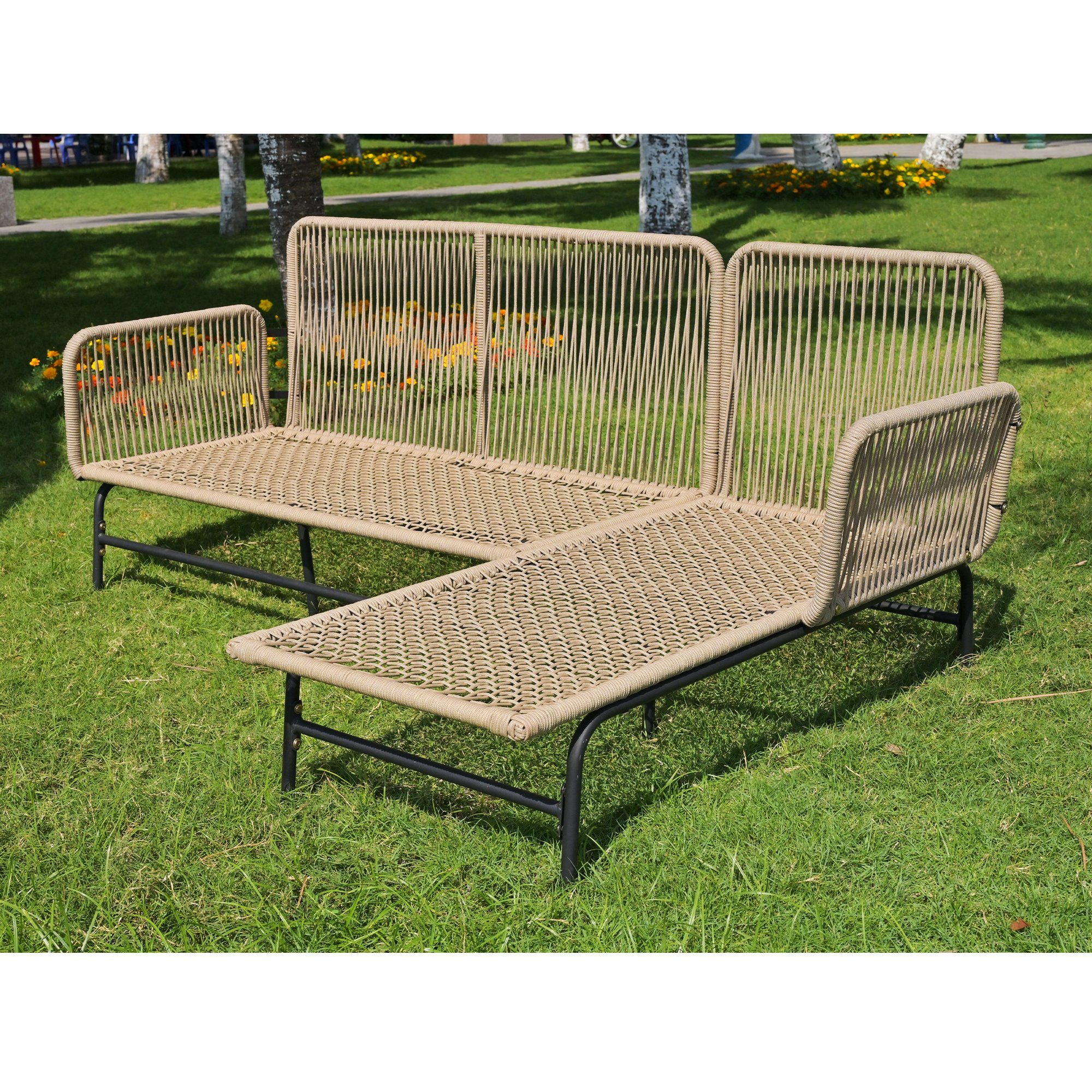 Gartenlounge-Set, (3-tlg., Gartenmöbel-Set aus Gewebtes Seil, Stahlrahmen), Sofa, Beistelltisch ∅43x48 cm, mit Auflagen