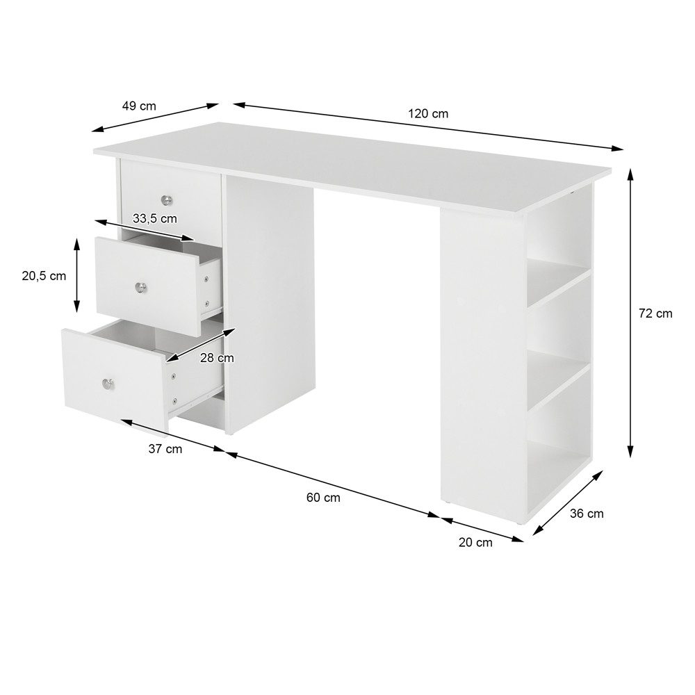 ML-DESIGN Schreibtisch Bürotisch mit 3 Schubladen, 3 Regale und Tastaturauszug Computertisch, Homeoffice Büromöbel Arbeitstisch Laptoptisch PC Tisch viel Staura – Bild 5 von 5