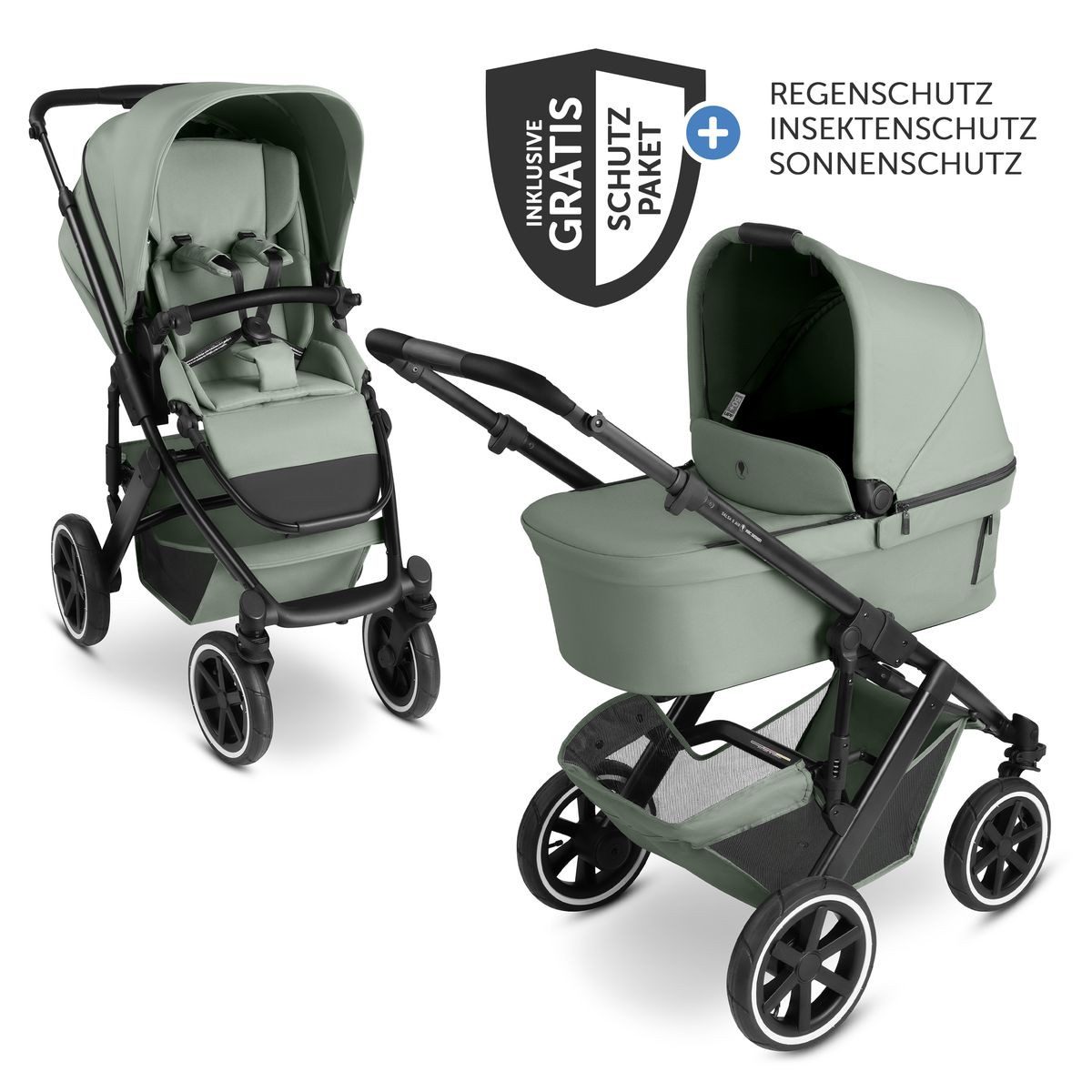 ABC Design Kombi-Kinderwagen Salsa 5 Air - Pine, 2in1 Коляски Buggy Set mit Babywanne, Sportsitz & Regenschutz