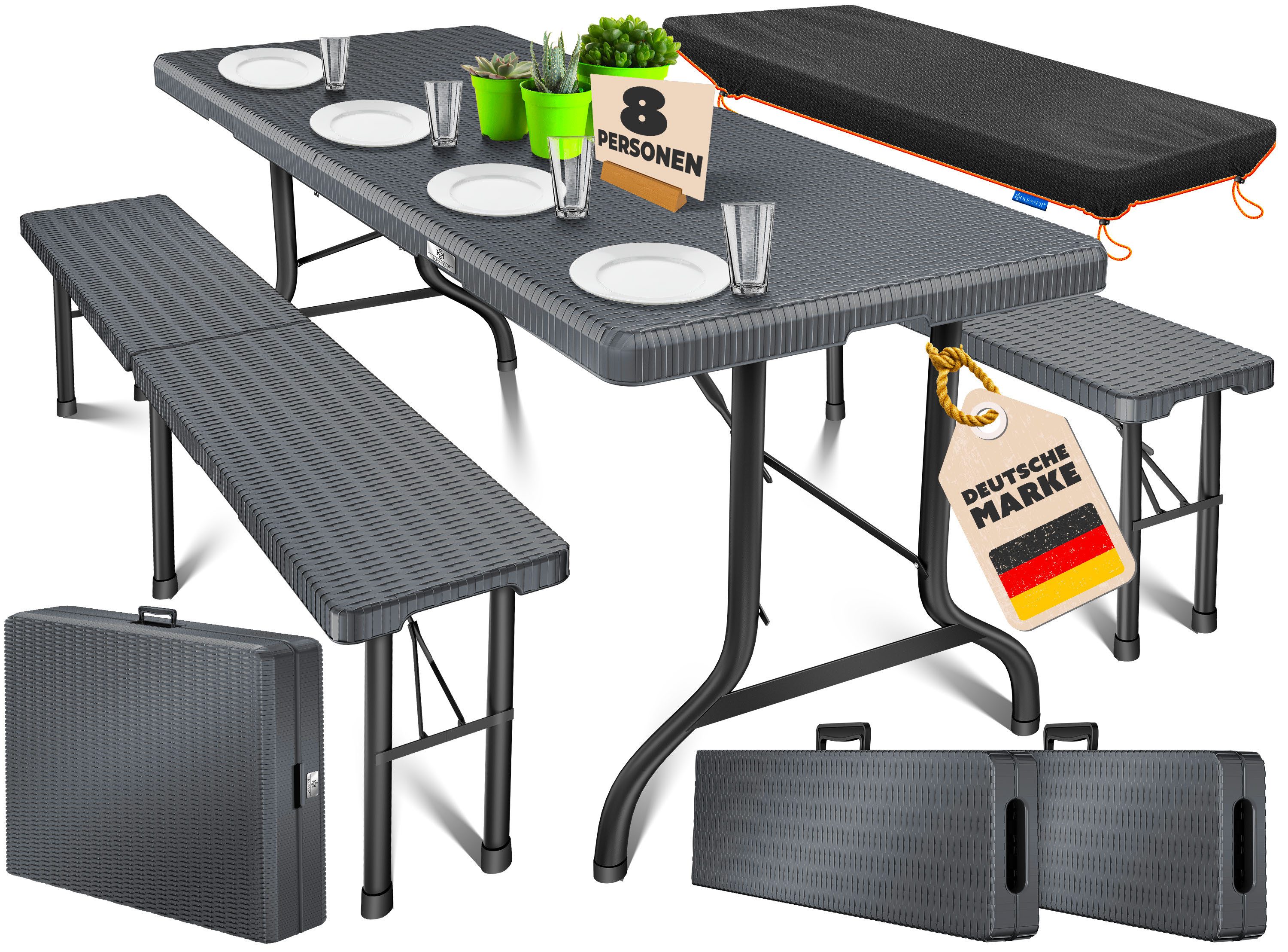 KESSER Bierzeltgarnitur, klappbar Festzeltgarnitur 3-teiliges Set mit Biertisch & 2x Bierbank