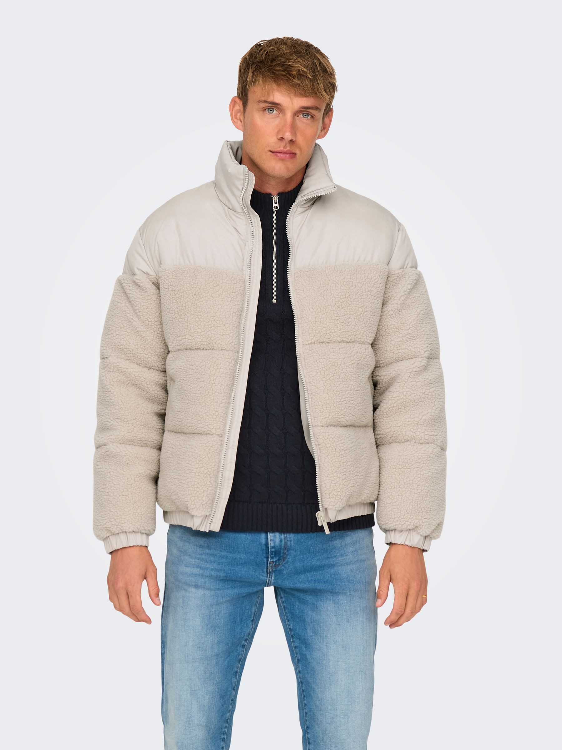 ONLY & SONS Winterjacke Hochgeschlossen Reißverschluss ONSELI SHERPA MIX PU günstig online kaufen