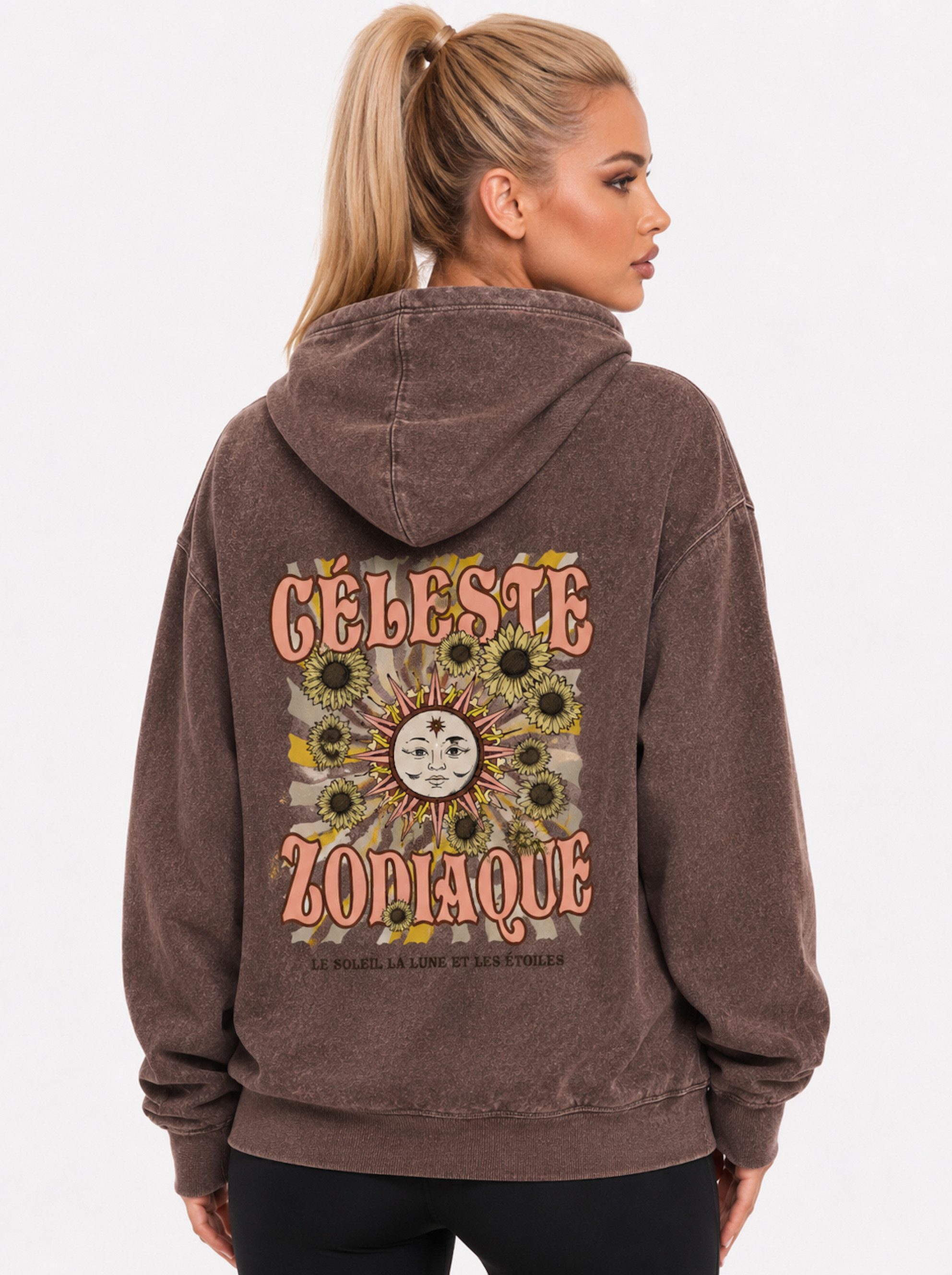 Worldclassca Hoodie Worldclassca Oversized Hoodie Print Kapuzenpullover Stone Washed Neue Kollektion - Stilvolle und gemütliche Sreetwear Mode für Damen