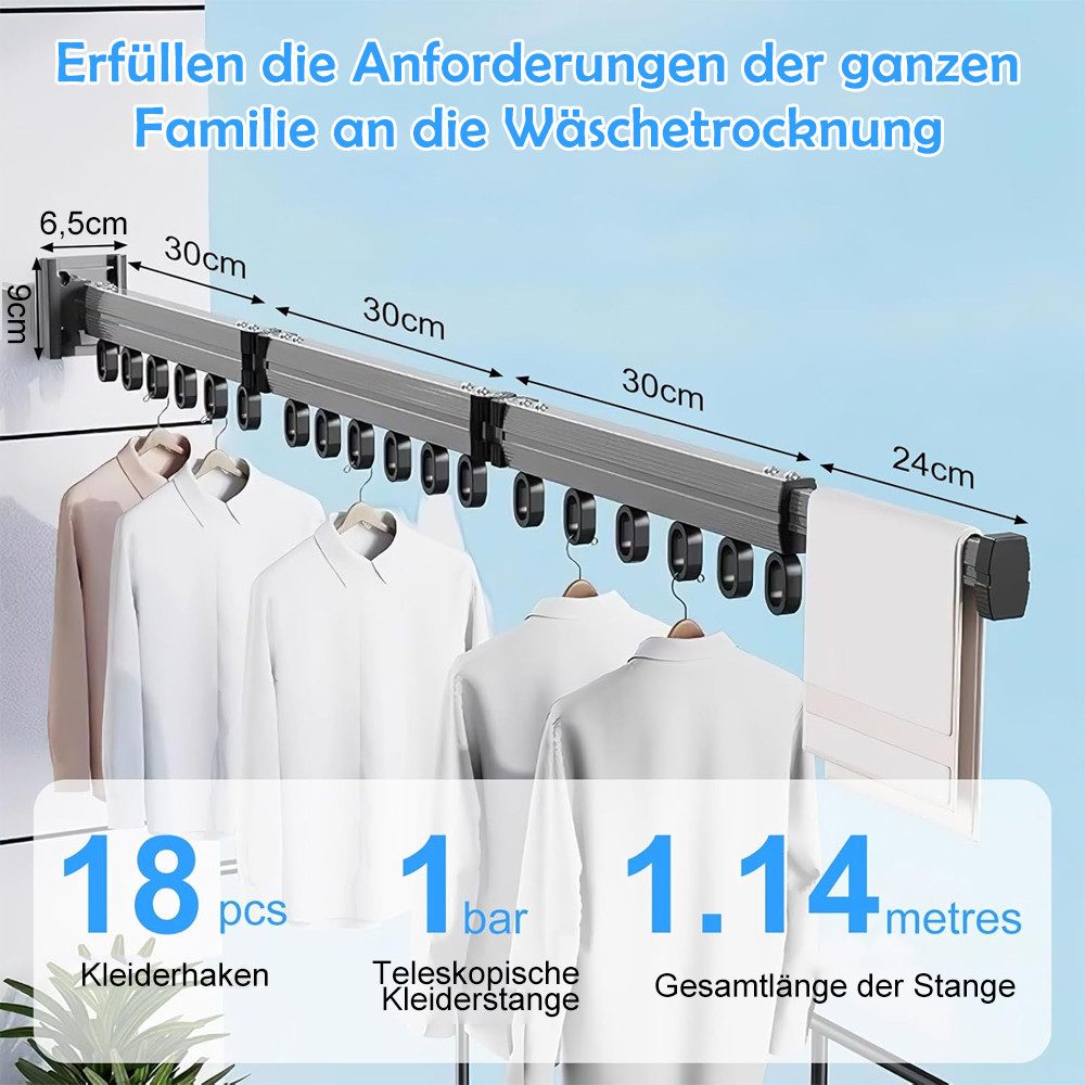 TUWENA Wandwäschetrockner Kleiderständer Wandmontage 120cm, Klappbar Wäsche günstig online kaufen