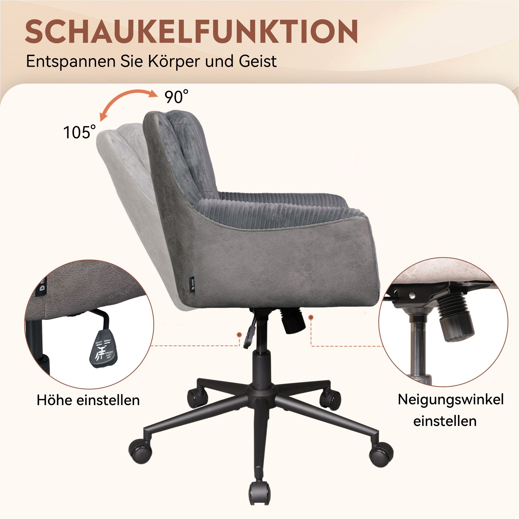 DEVAISE Drehstuhl Bürostuhl, Homeoffice Stuhl, höhenverstellbar & ergonomis günstig online kaufen