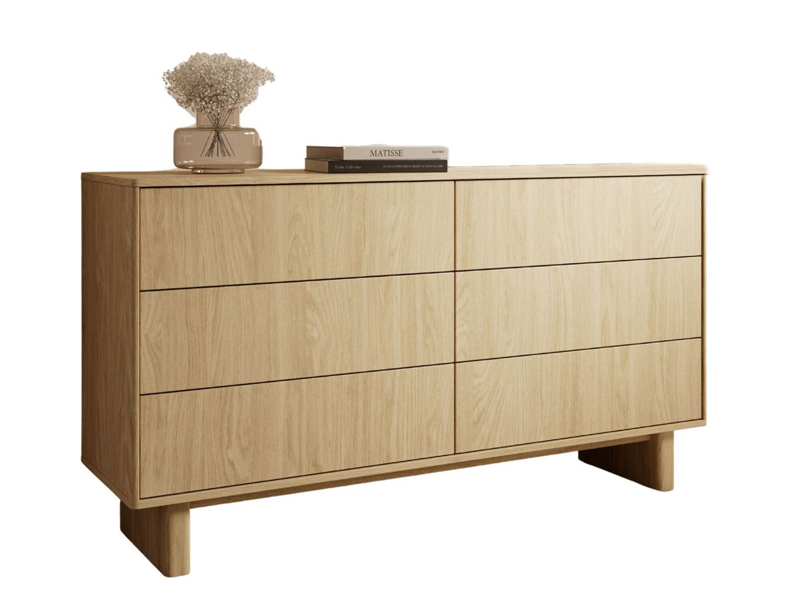 Compleo Kommode mit sechs Schubladen, Sideboard natur, Holzoptik, Japandi Stil VELINO, Schubkastenkommode
