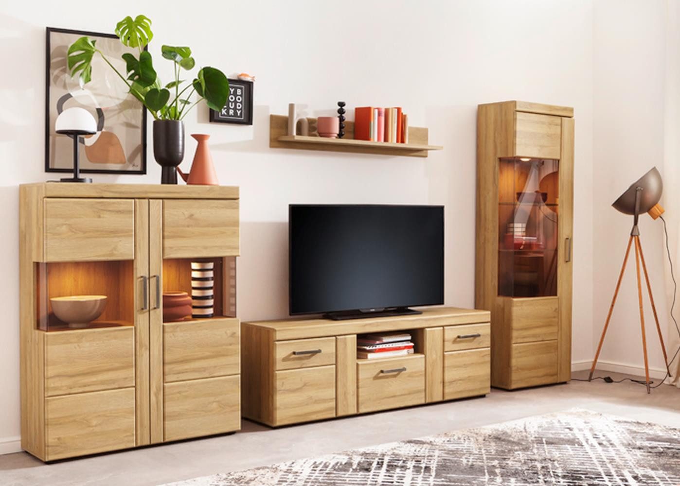 freiraum Wohnwand Cortina, (4-teilig), (4-teilig) in Grandson Eiche Dekor - 317x195x41 (BxHxT)