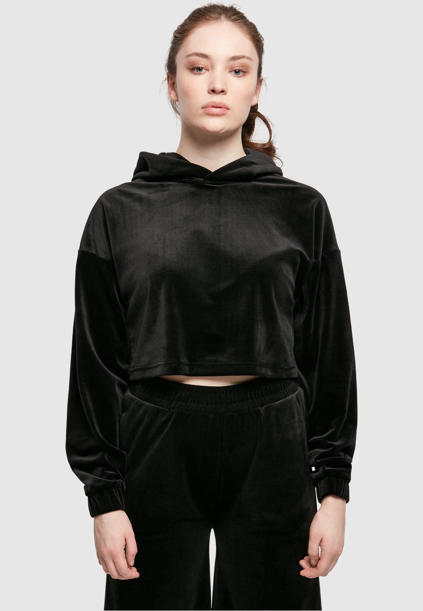 CLASSICS URBAN Velvet Kapuzenpullover Hoody black Damen Ladies Oversized (1-tlg) Cropped