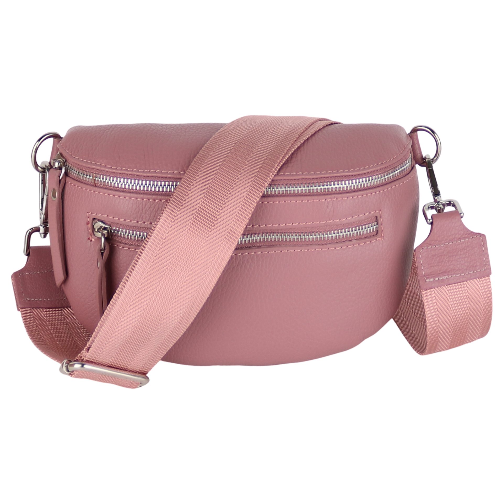 MIRROSI Bauchtasche Damen, Echtleder, Leder, Made in Italy, Umhängetasche, Brusttasche, (Schultertasche für jeden Anlass (1 Tasche & 2 Gurt), Mit zwei Reißverschlüssen, (ca.27x14x8cm), Crossbody Bag, gemusterten& verstellbaren Schulterriemen