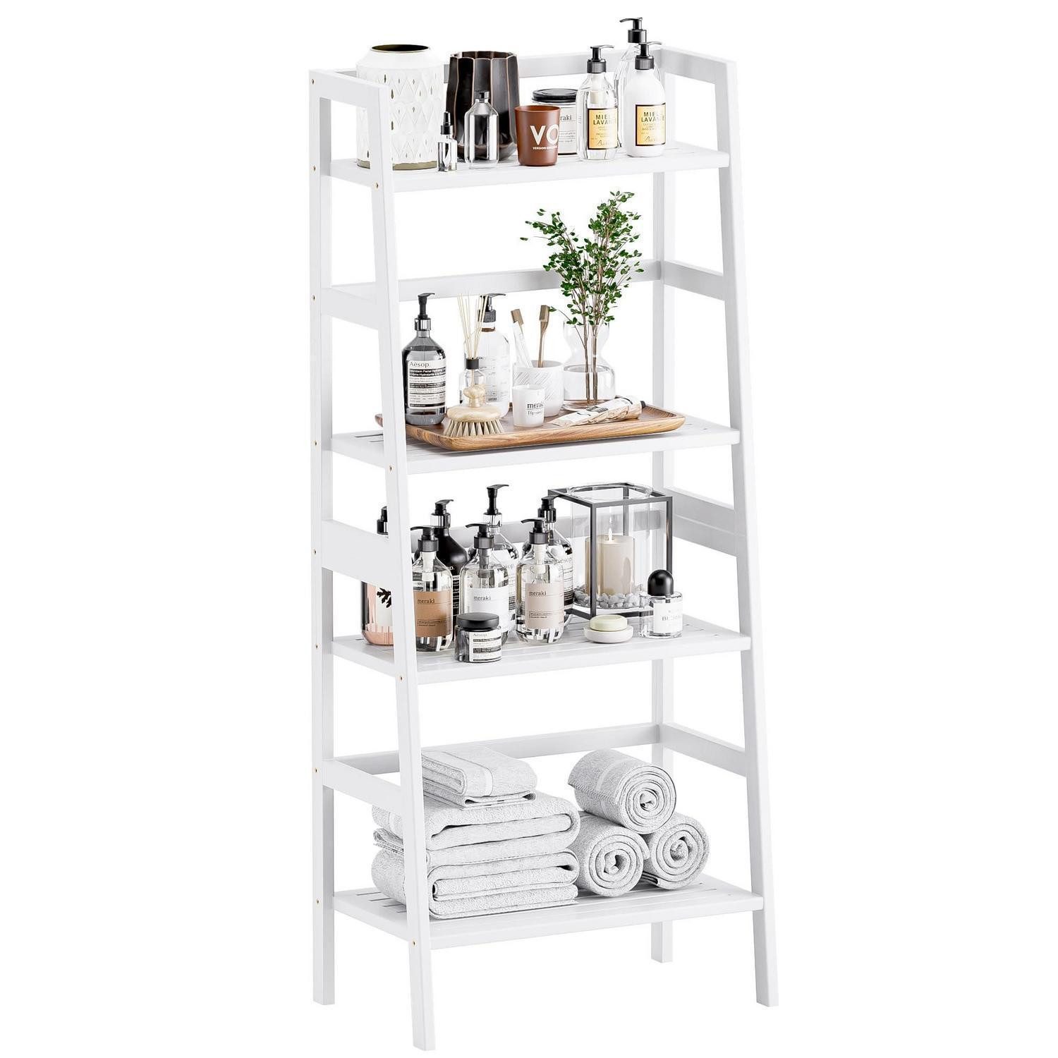 LuxusKollektion Leiterregal Bücherregal Bambus 4 Böden Weiß, 1-tlg.