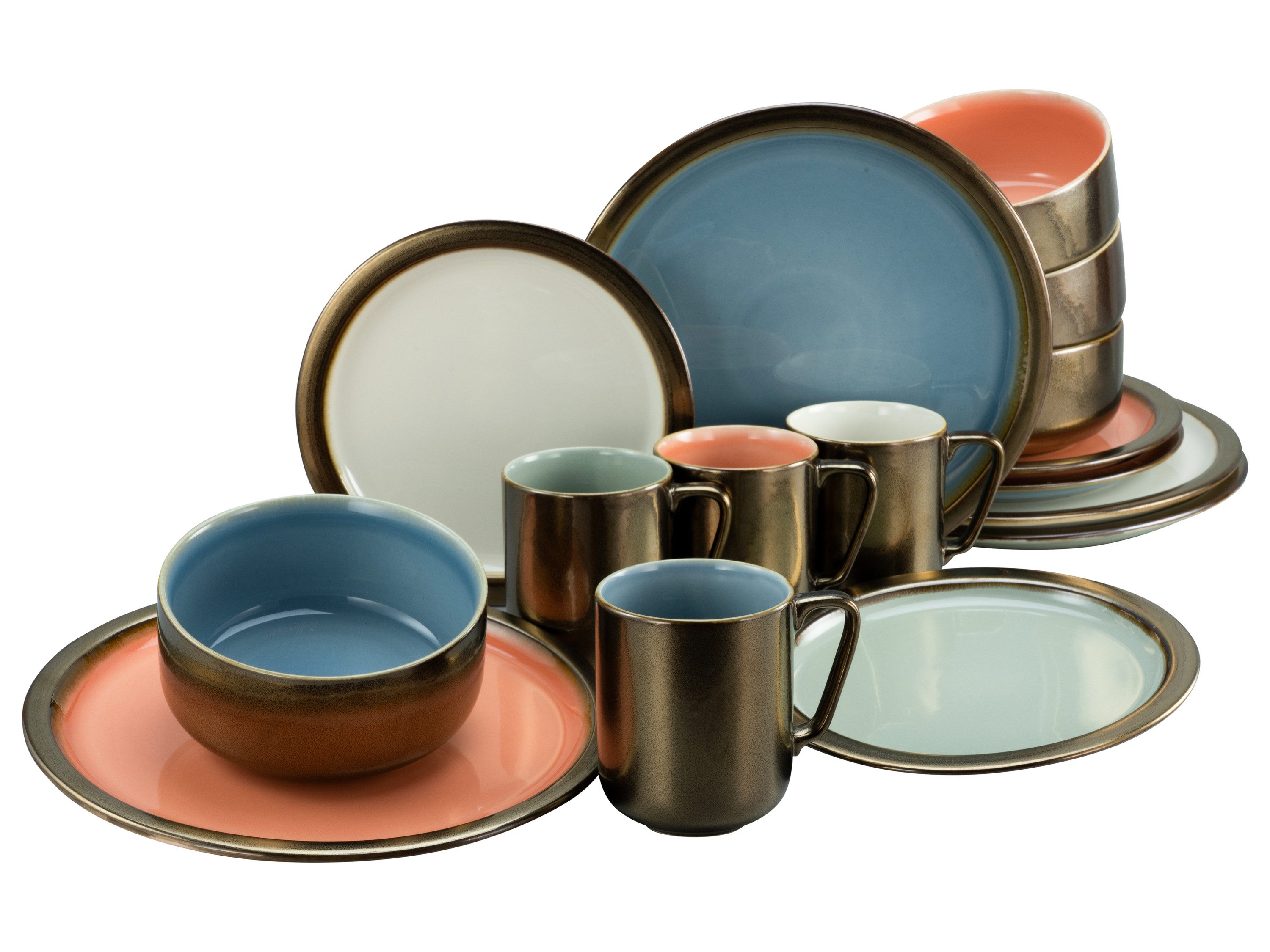 CreaTable Kombiservice Rustikal Pastell (16-tlg), 4 Personen, Steinzeug
