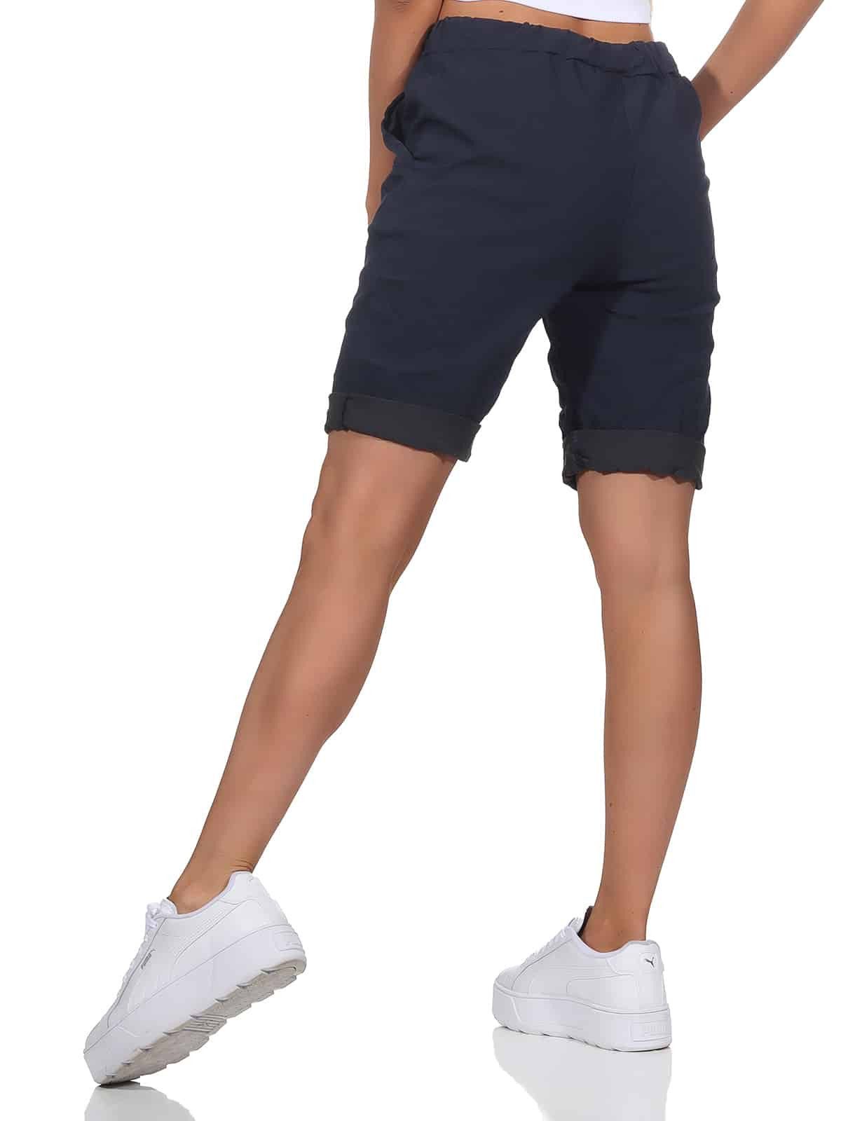 OriginalYou Chinoshorts Damenhose Kurze Sommer Bermuda Chino Shorts Stretchgewebe in modernem Knitterlook, elastischer Bund mit Kordelzug – Bild 4 von 5