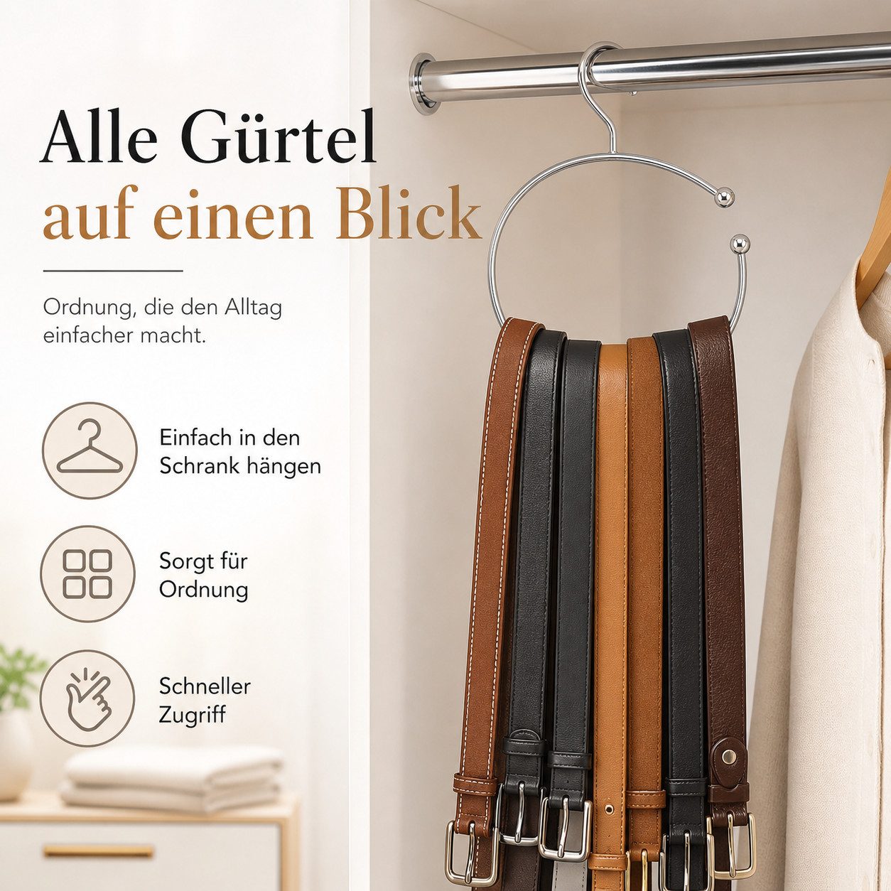 ReWu Gürtelhalter Gürtelring Metall für den Schrank 15 cm