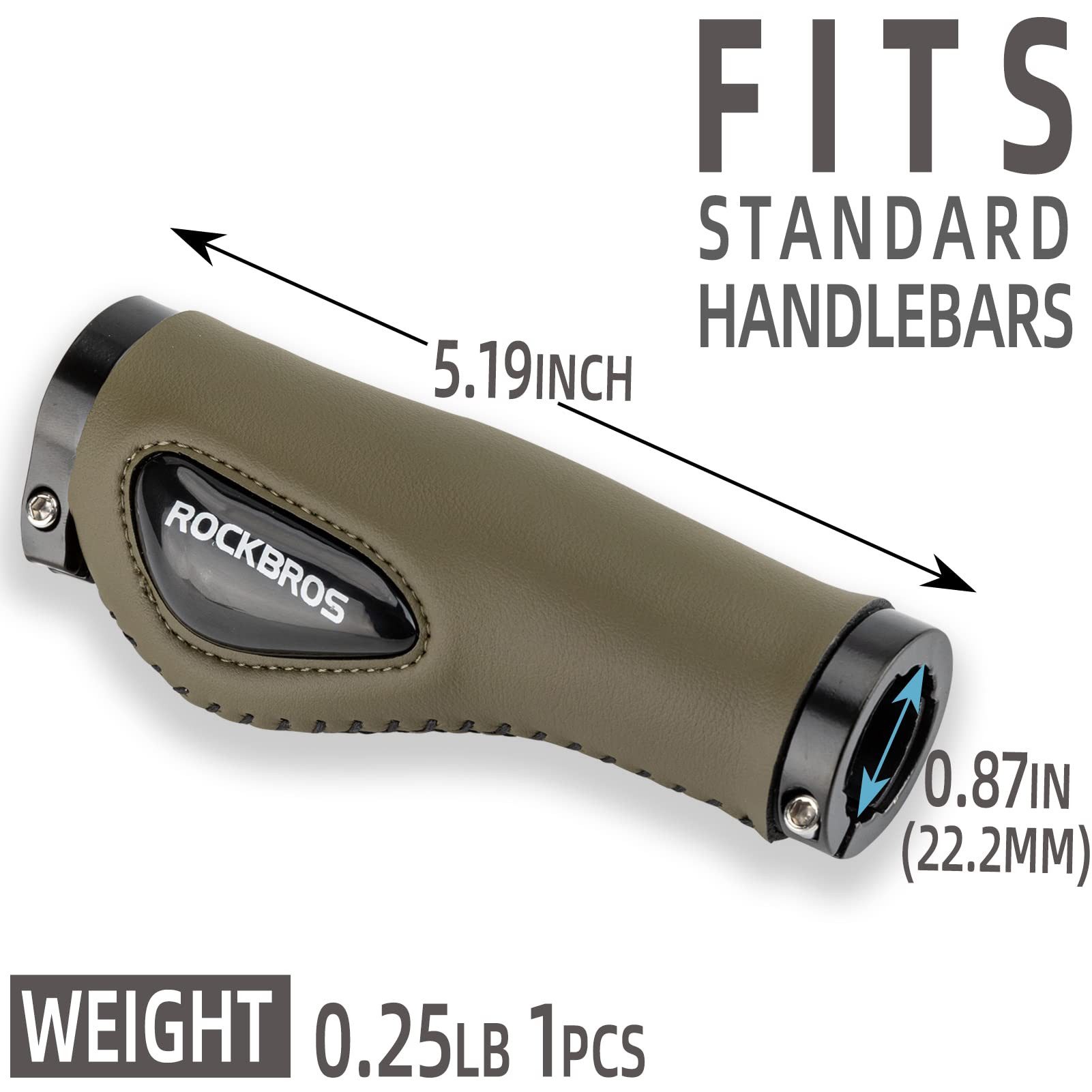 ROCKBROS Fahrradlenkergriff 22,2 mm Rutschfeste MTB Lenkergriffe mit Gel & PU Leder (für Fahrrad, Mountainbike, E-Bike, Rennrad), mit Lock-On Design, Stoßdämpfe – Bild 5 von 5