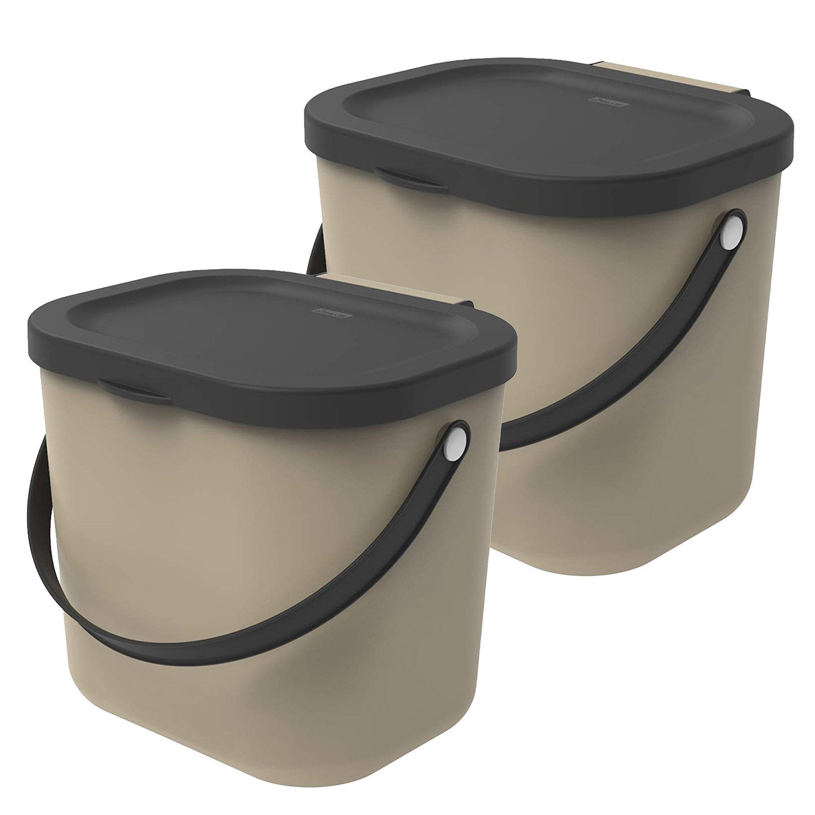 ROTHO Biomülleimer Albula 2er-Set Komposteimer 6l – kompakte Müllbehälter ideal für Küche, Stapelbar, mit Griff & Deckel – 6 l Recycling-Set für jeden Raum