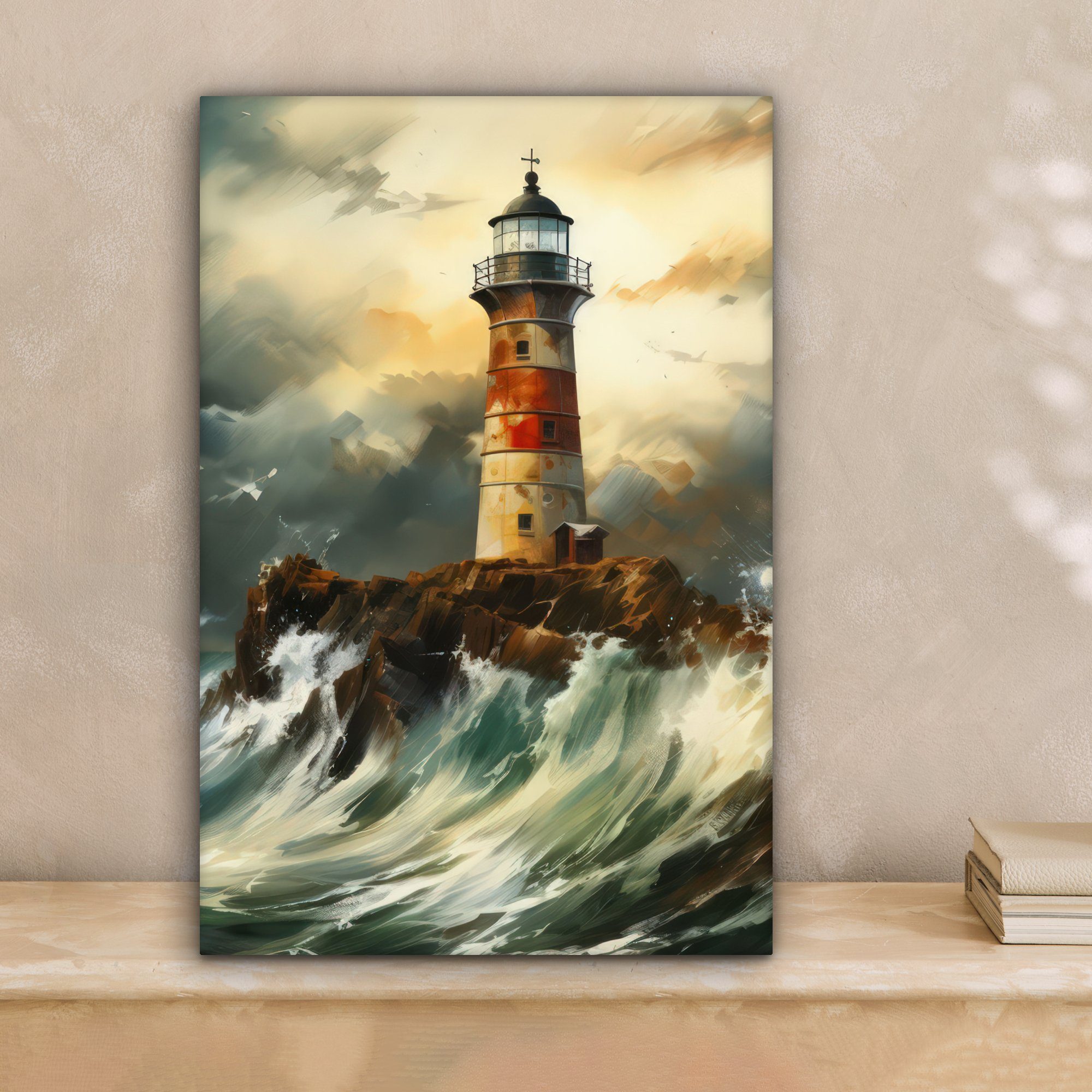 OneMillionCanvasses® Leinwandbild Leuchtturm - Wasser - Meer - Felsen - Ölf günstig online kaufen