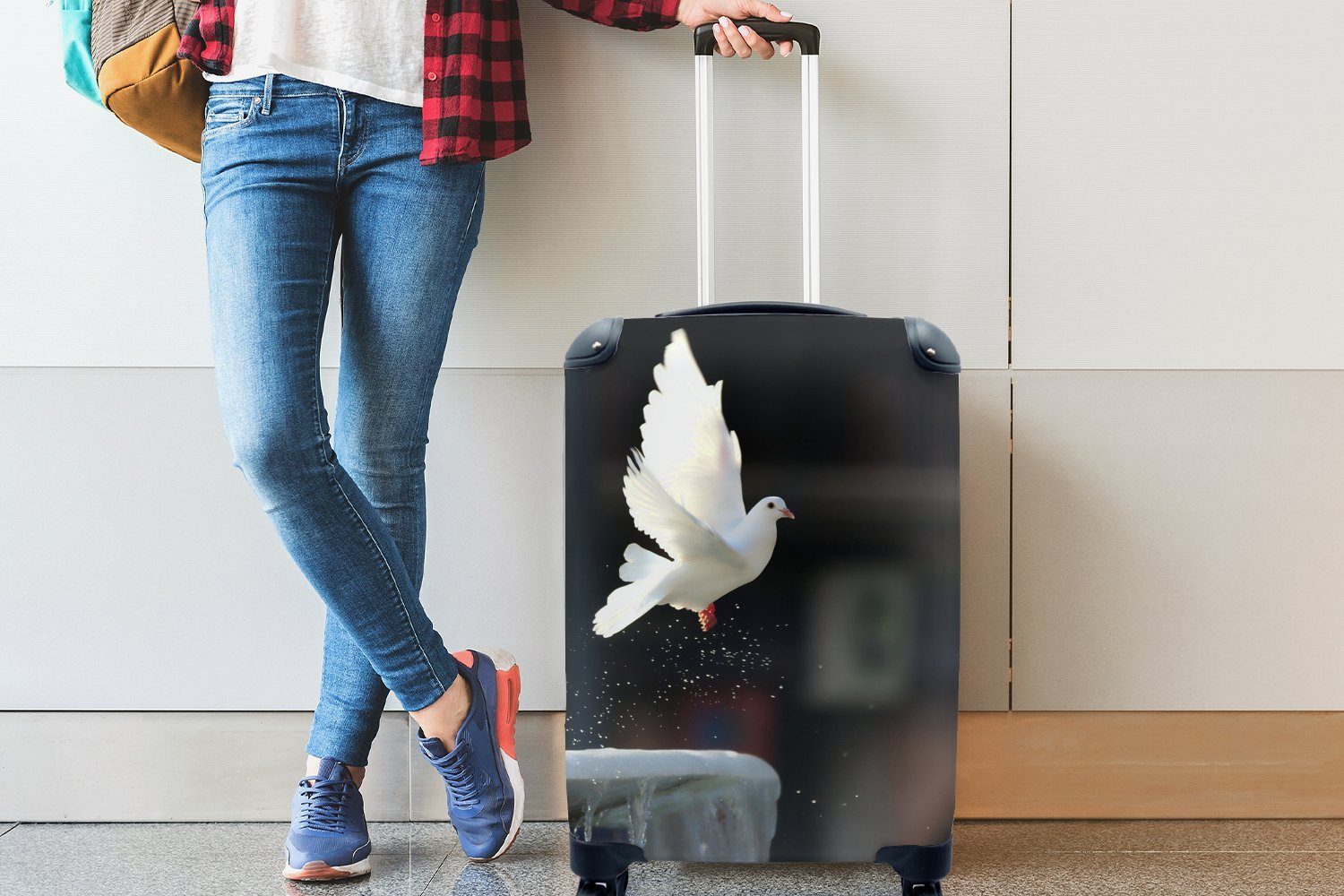 Rollen, - Reisetasche für Reisekoffer Weiß, Ferien, Handgepäck Vogel MuchoWow Handgepäckkoffer mit Trolley, Taube 4 rollen, -