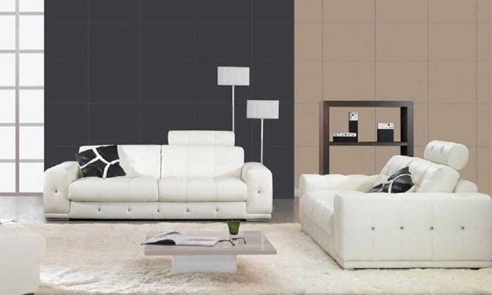 Polster Set Europe Design Sofa Sofagarnitur Leder, Leder Sofas in 311 Weiß JVmoebel Made Couchen Sitzer