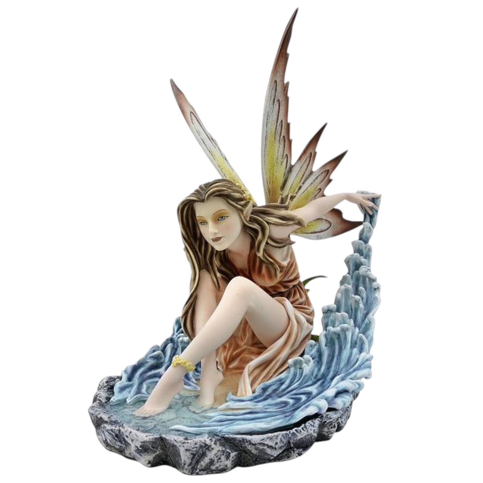 Vogler Fantasy-Figur Fee Llayda sitzt in Wasserfontän Figur Elfe Fairy