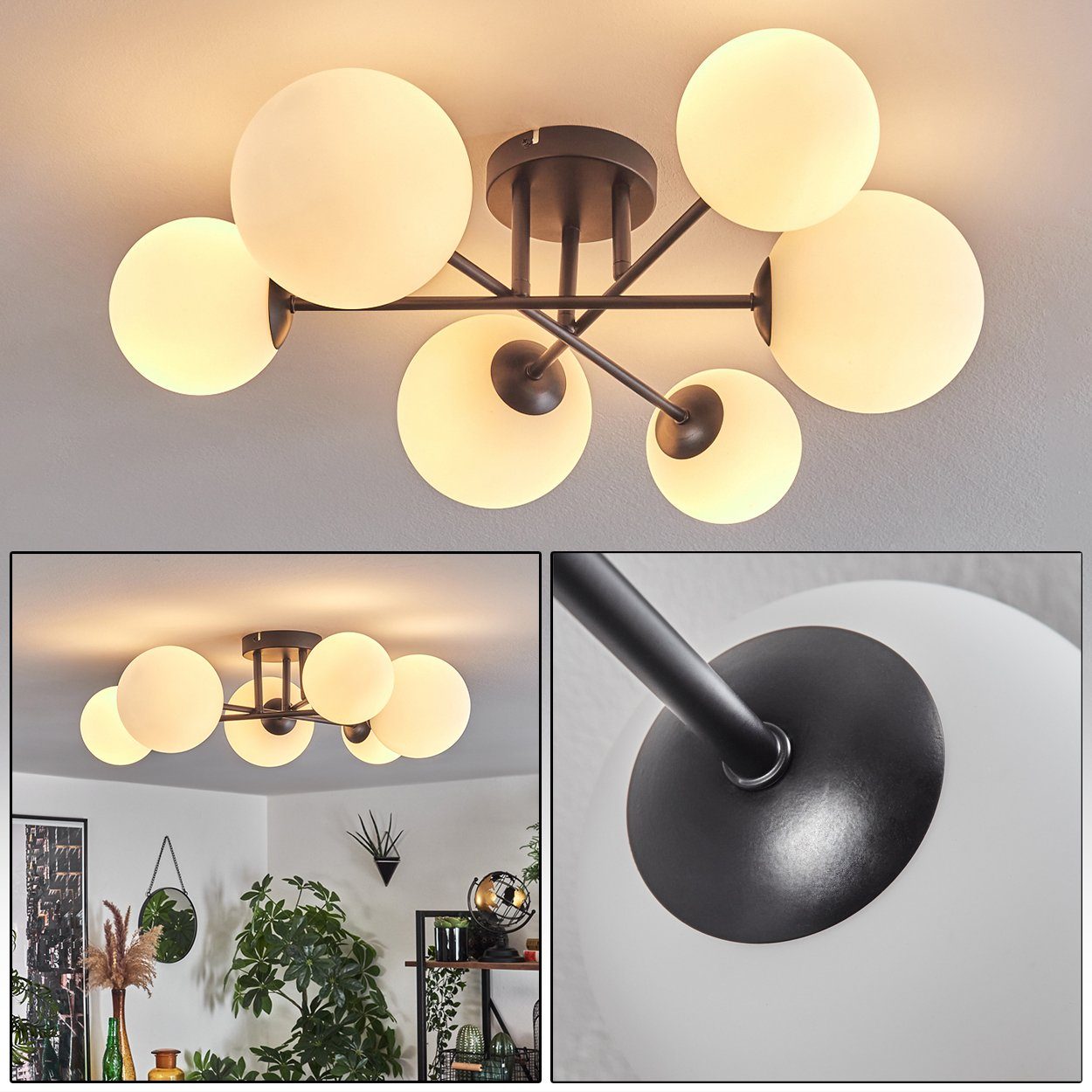 hofstein Deckenleuchte Deckenlampe aus Metall/Riffelglas in Schwarz/Klar, o günstig online kaufen