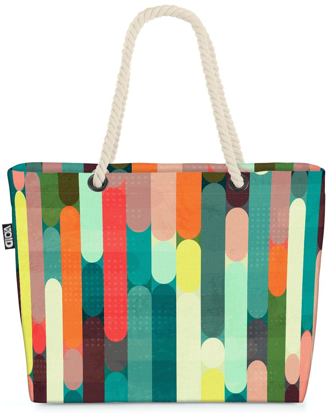 VOID Strandtasche (1-tlg), Retro Stripes grunge gestreift Beach Bag rund 80er 70er Streifen bunt Farben