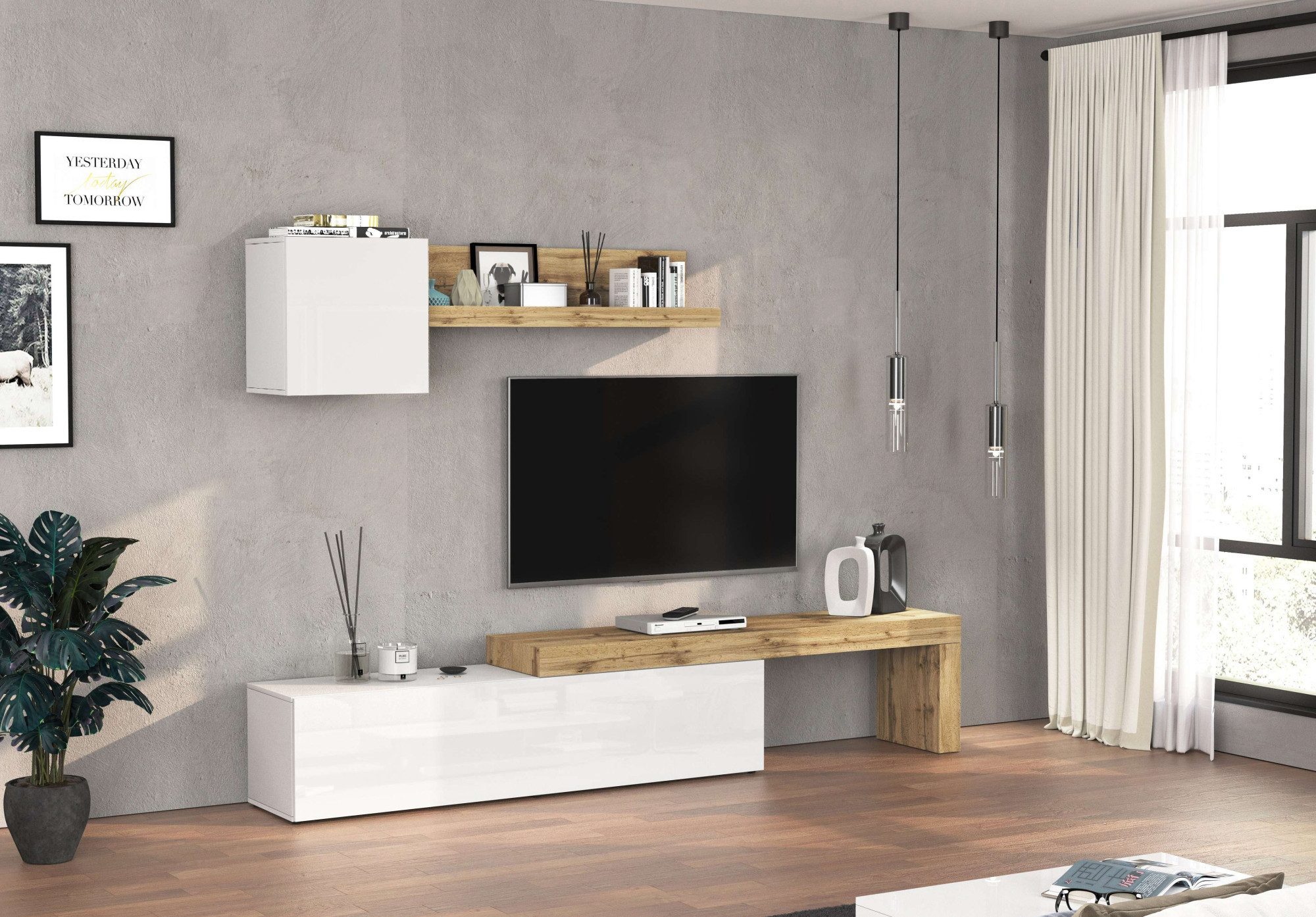 OTTO home TV-Wand Chronos TV-Set, Wohnwand – Elemente frei platzierbar, Made in Italy, (Set, 3-St., 3-er set), Lowboard B 270 cm, Hängeschrank B 50 cm, Wandregal B 120 cm