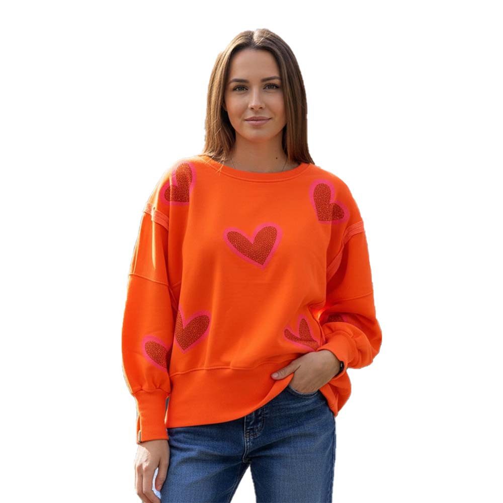 Miss Goodlife Sweatshirt MG13260 Neonorange "Wide Heart" Strass-Sweater mit günstig online kaufen