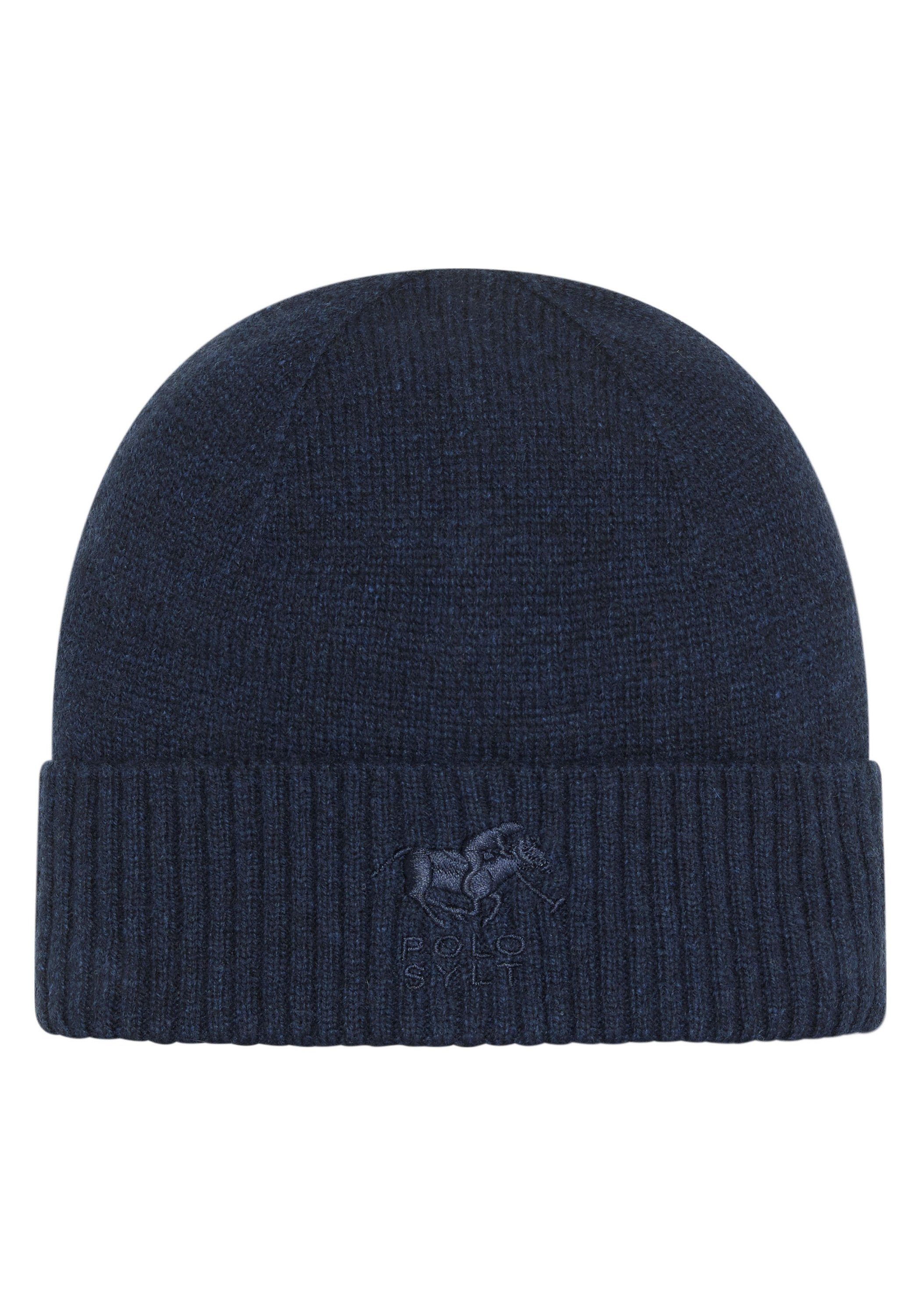 Polo Sylt Beanie mit gesticktem Label-Symbol 19-4010M Total Eclipse Melange