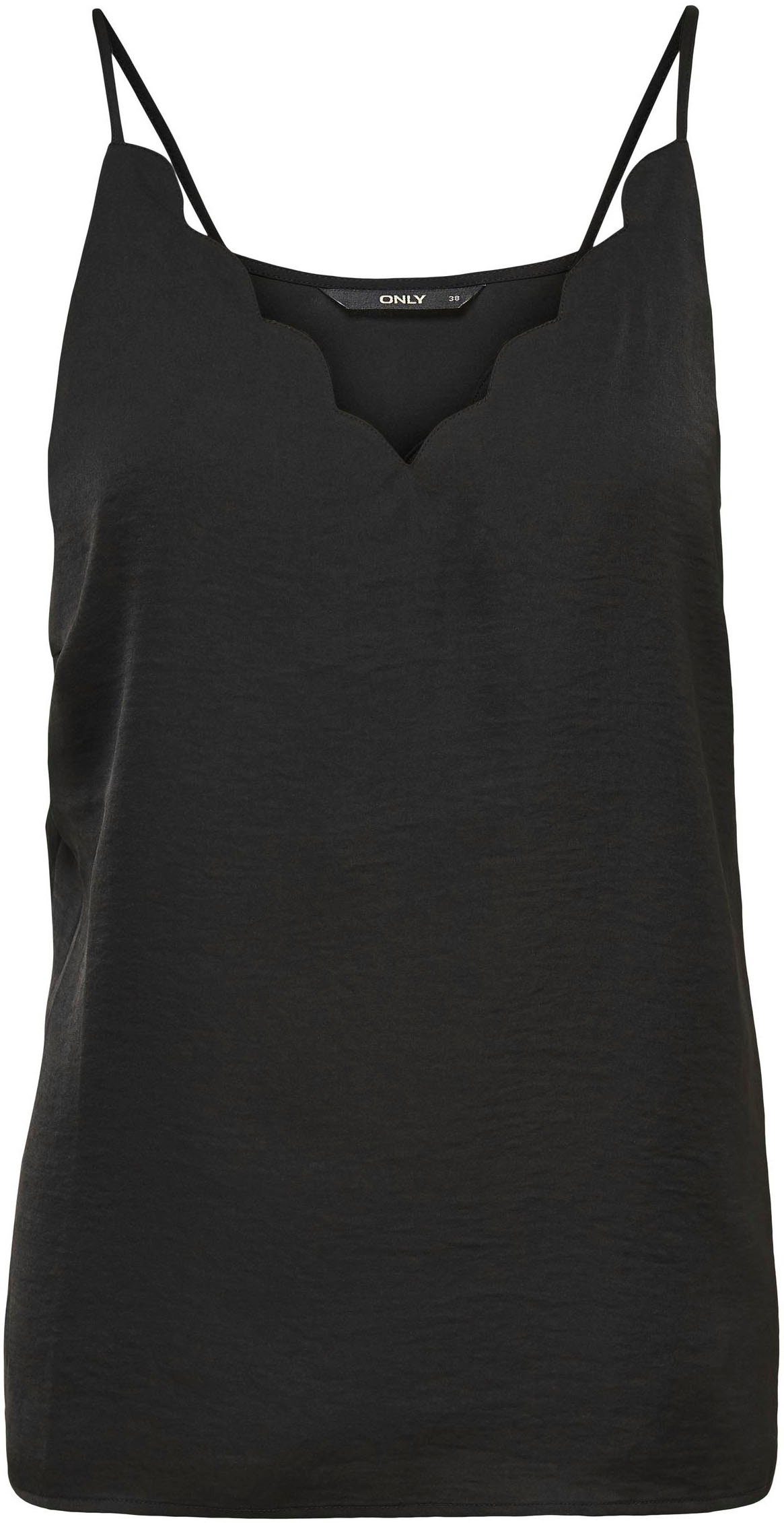 ONLY Spaghettitop ONLDEBBIE – Singlet mit geschwungener Ausschnittkante unifarben, feminin, tailliert, Polyester, Spaghettiträger