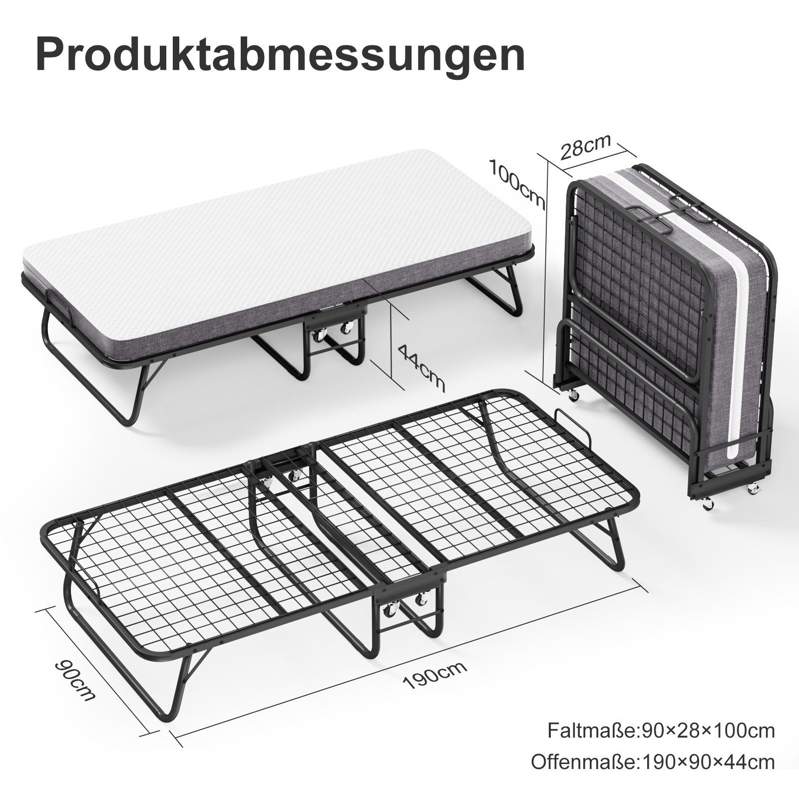 Fine Life Pro Bett Klappbett / Gästebett 90x190cm – Faltbares Bett mit 10cm günstig online kaufen