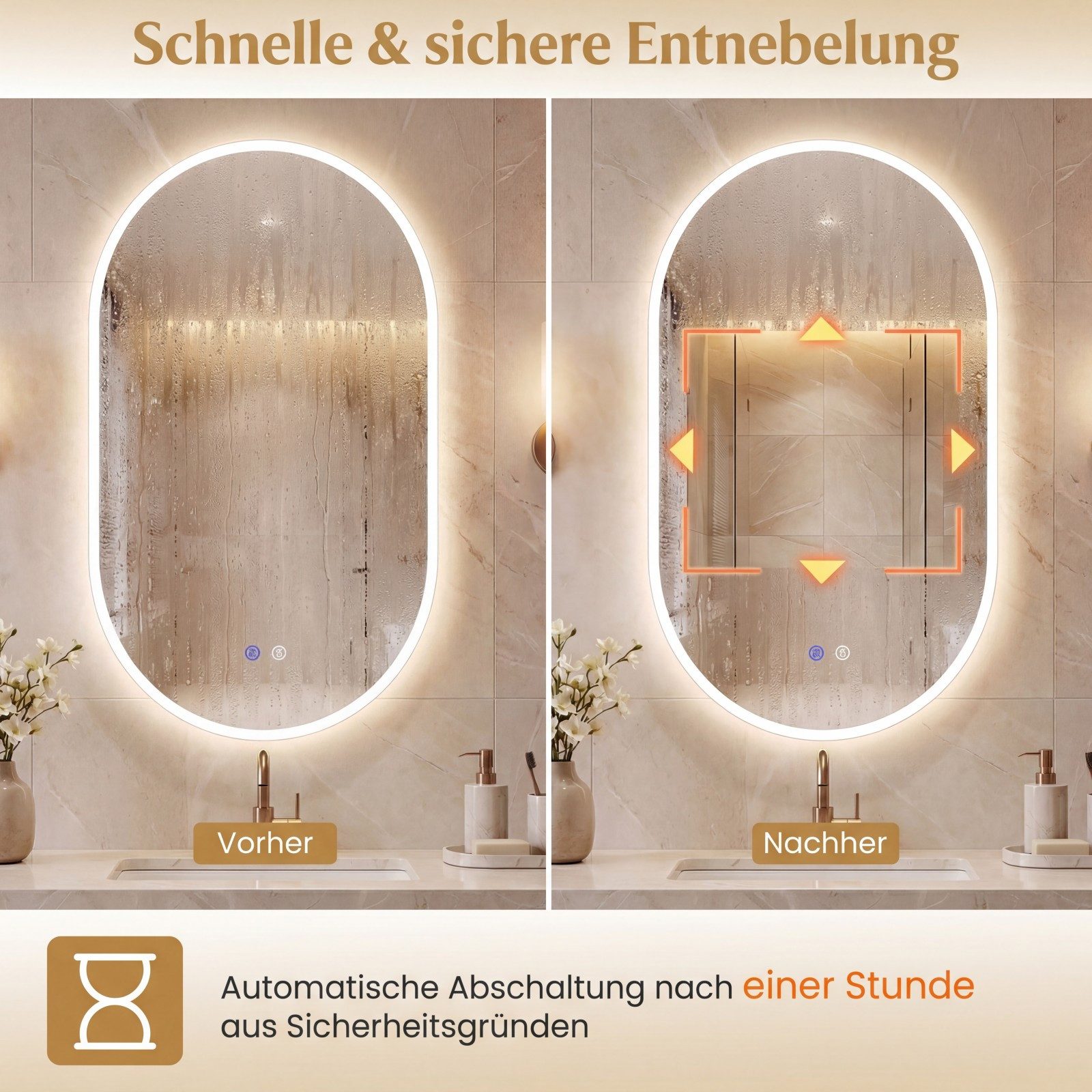 COSTWAY Badspiegel, ovaler Wandspiegel mit Rücklicht, Anti-Beschlag