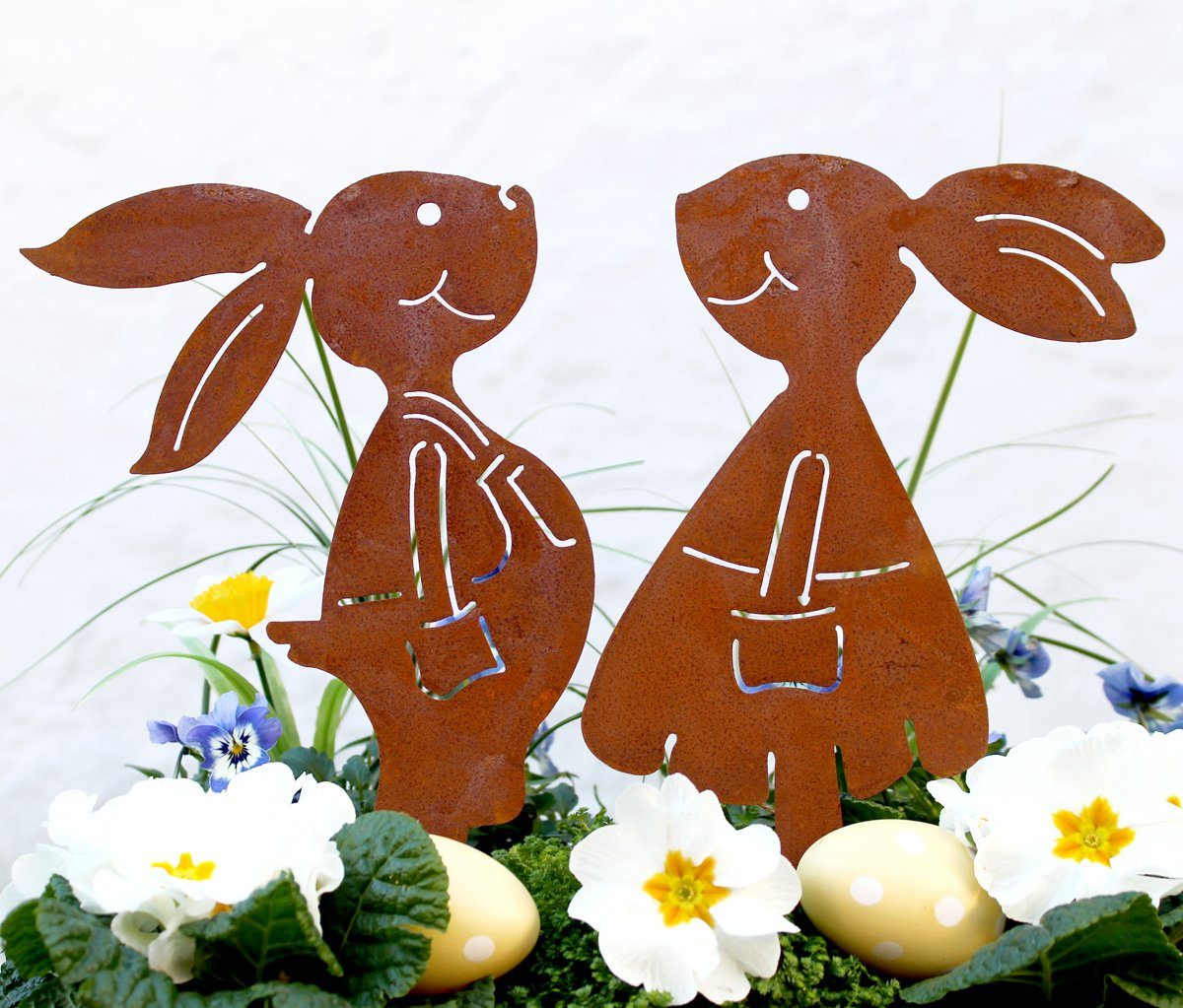 Hasenpaar Rostdeko außen Hasen Kaninchen Figuren Idee Figur Garten Osterhase Gartenstecker Lilienburg (Shabby süß modern Osterhasen Metall Dekofigur Osterdeko Rost niedlich kaufen Frühlingsdeko Liebe H&F Häschen Hase LB Dekofigur Osterdekoration