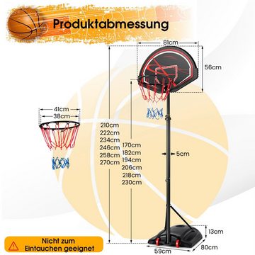 COSTWAY Basketballständer, mit Rollen, 170-230cm höhenverstellbar