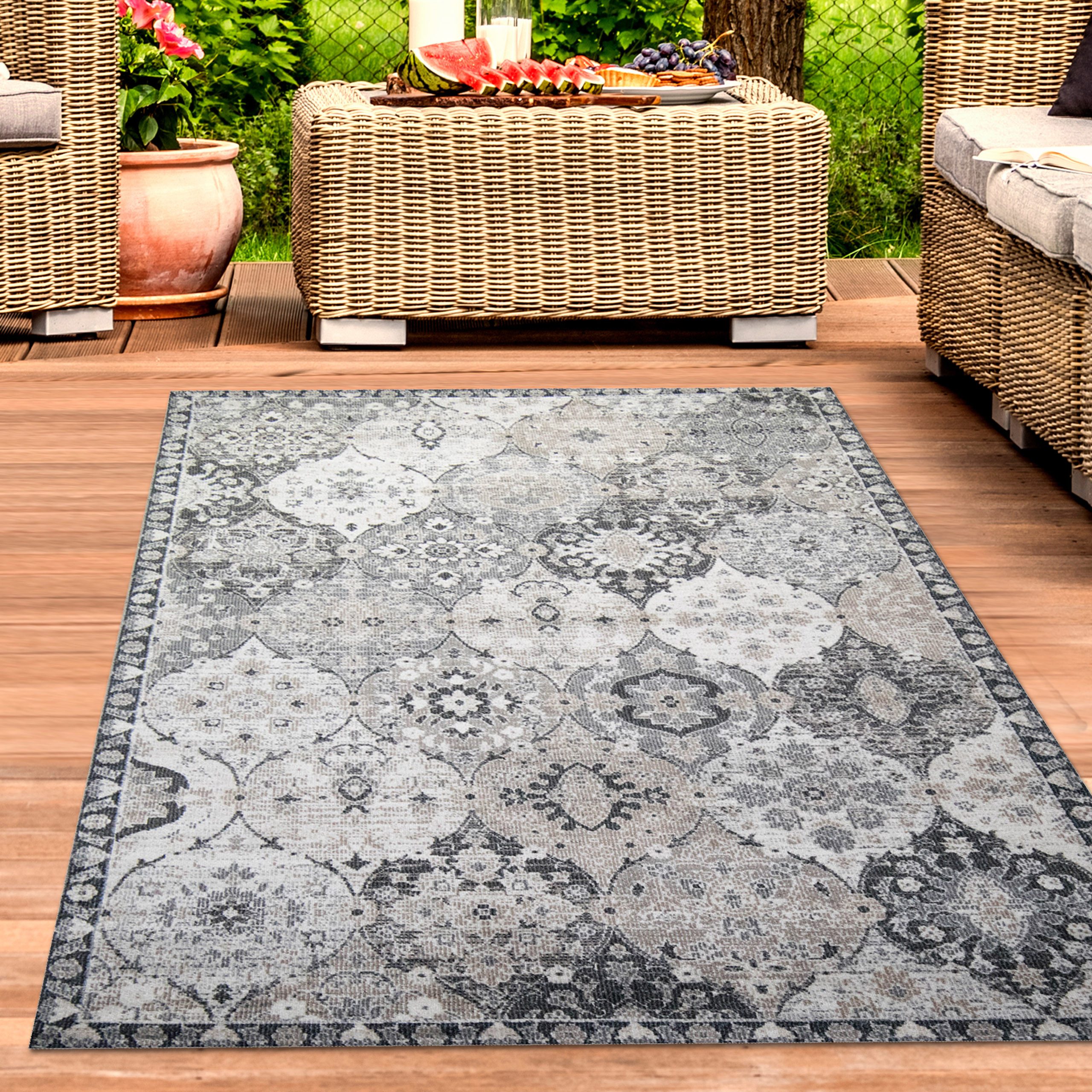 Carpetia Outdoorteppich In- und Outdoor, rechteckig, Höhe: 5 mm, mit orientalischem Vintage-Ornamentmuster